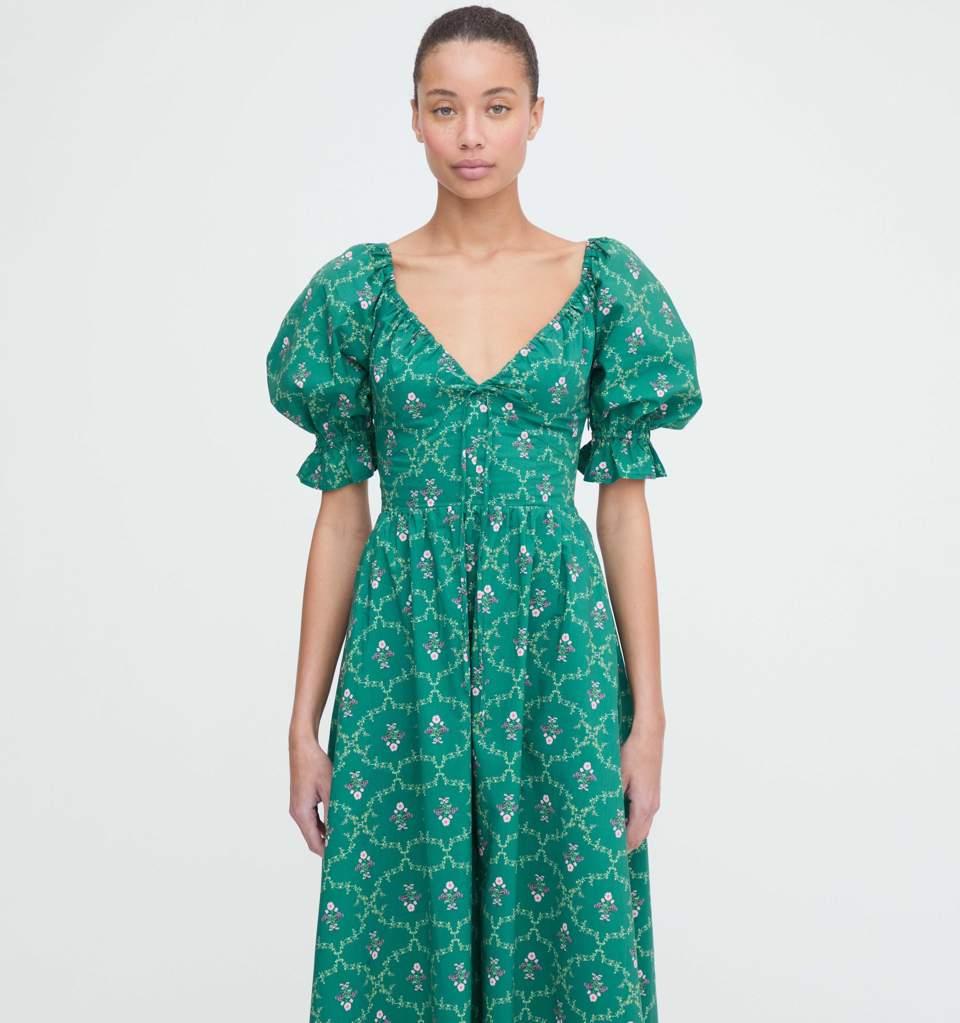 The Ophelia Dress - Emerald Trellis