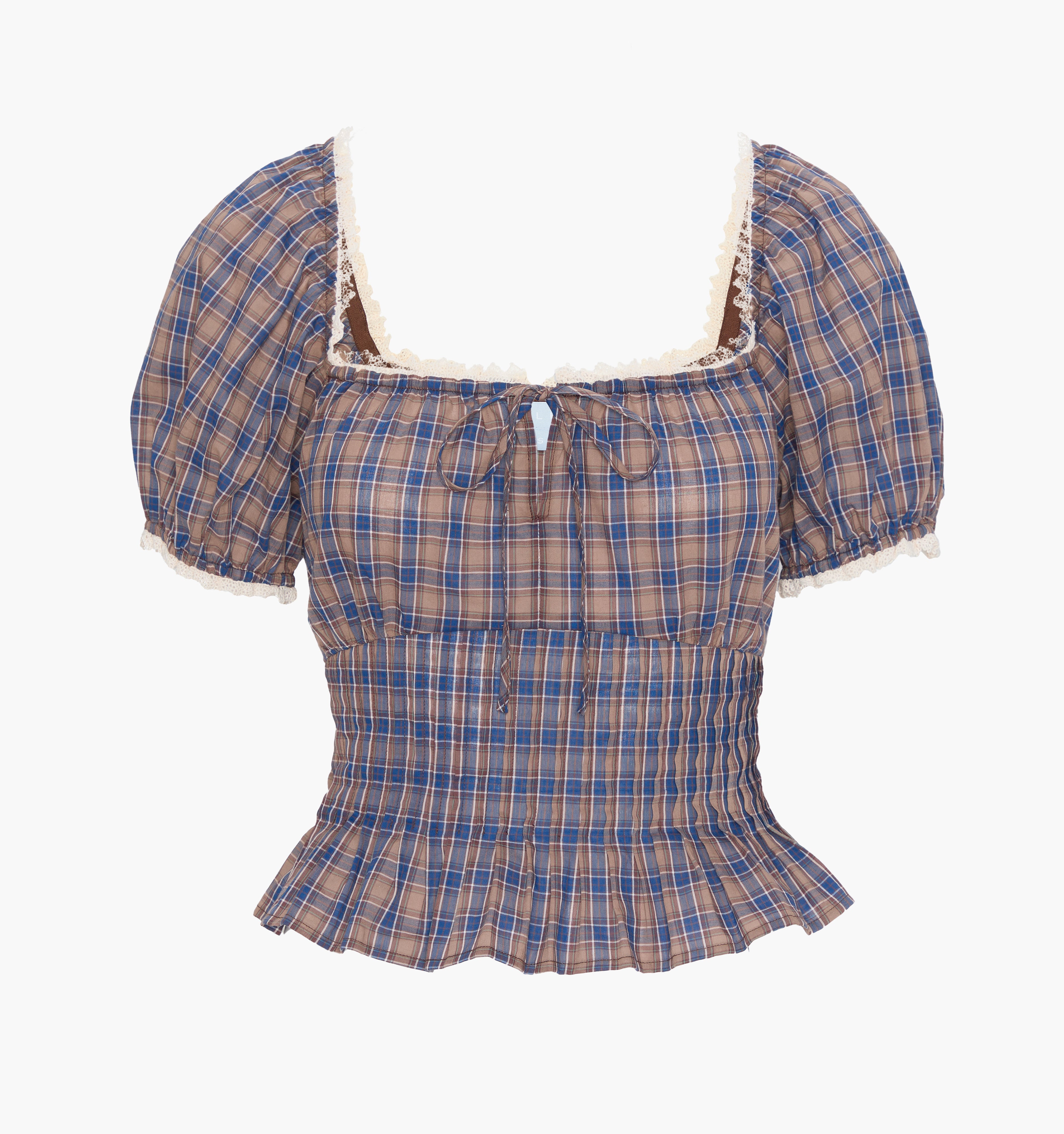The Paulina Top in Brown Spencer Plaid color: Brown Spencer Plaid 