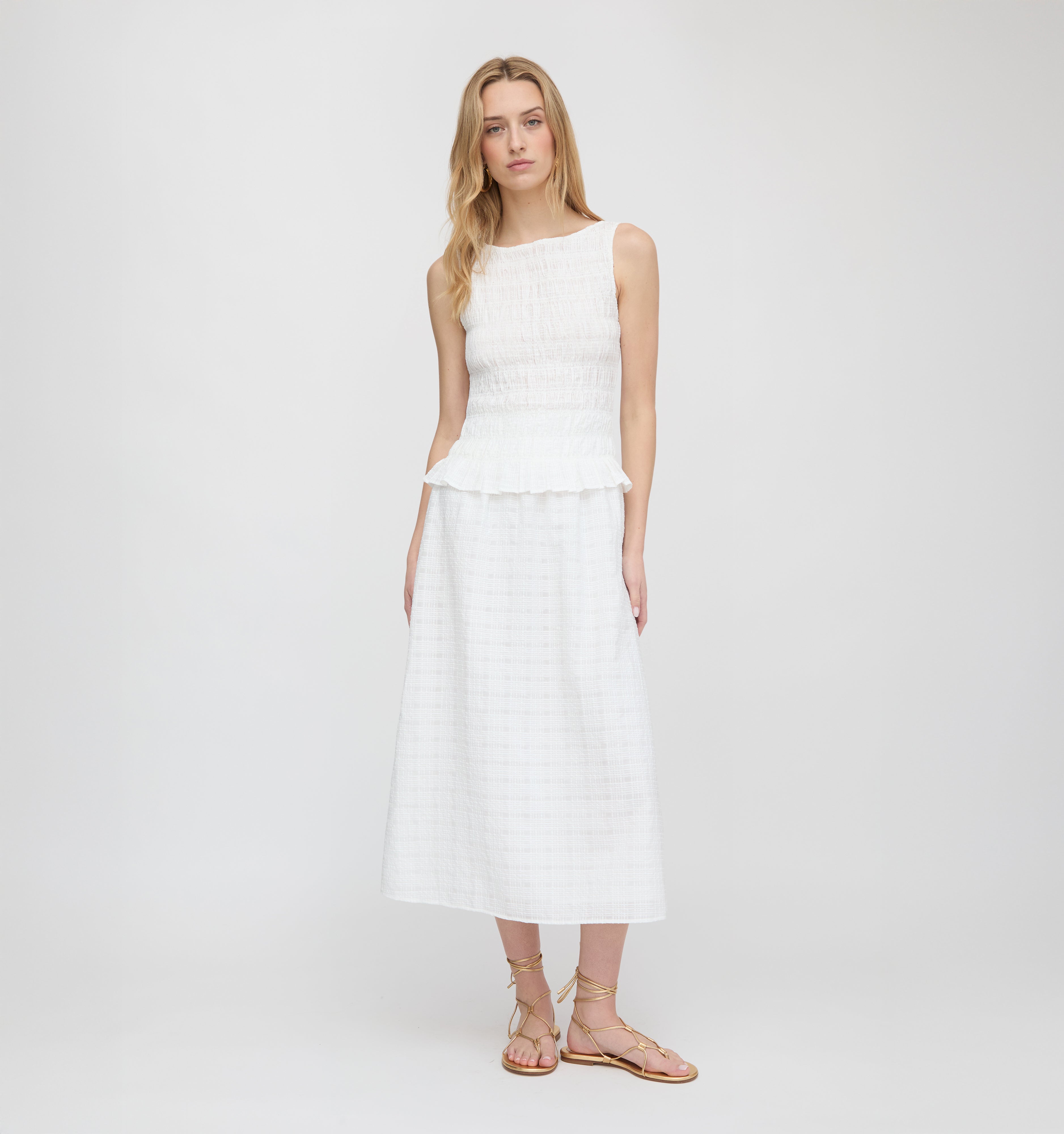 The Delphine Nap Skirt - White Crinkle Check