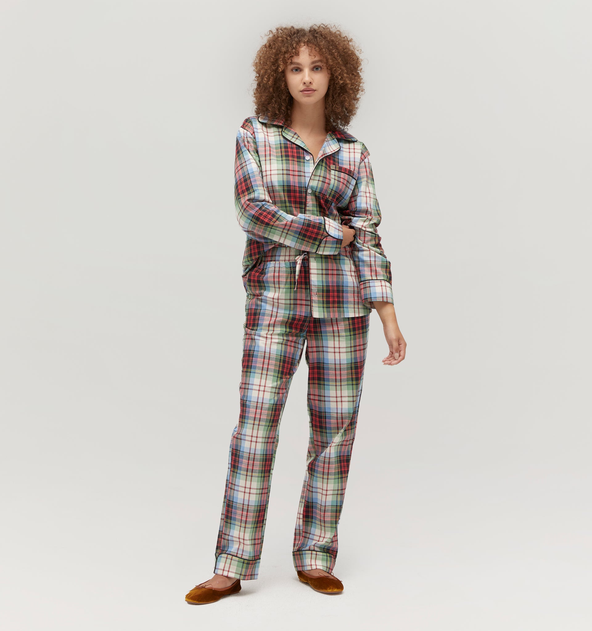 Matching women's pajama sets for winter: Flannel, washable silk