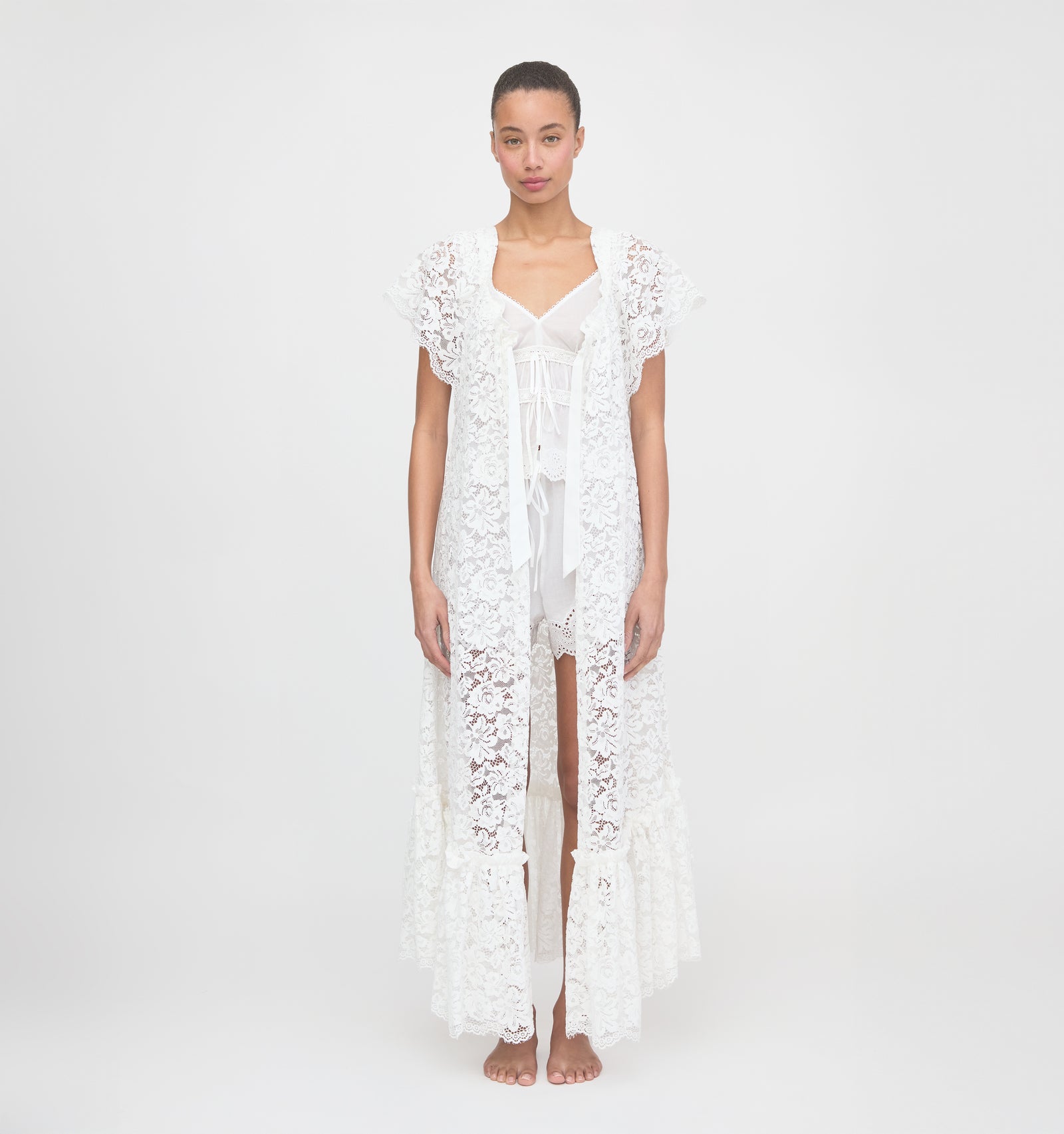 The Coco Duster | Lace White Fleur / XS | Cotton