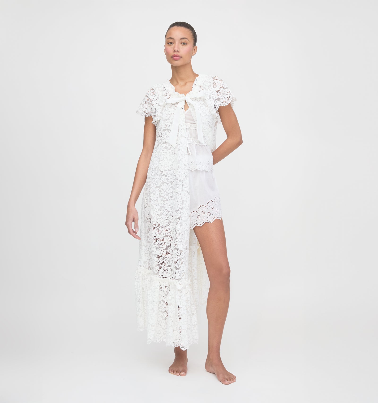 The Coco Duster | Lace White Fleur / XS | Cotton