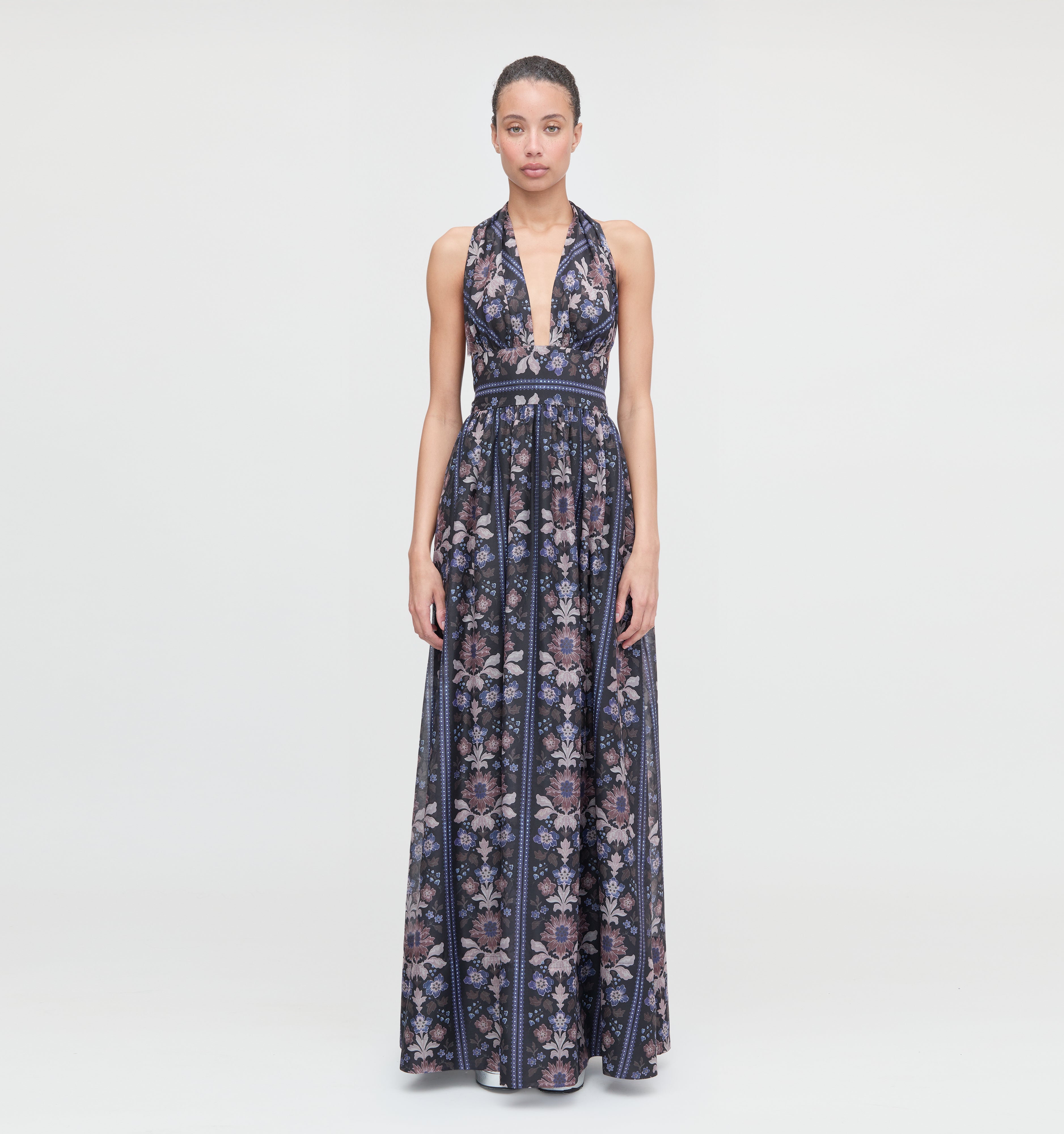 The Renee Dress - Black Floral Block Stripe