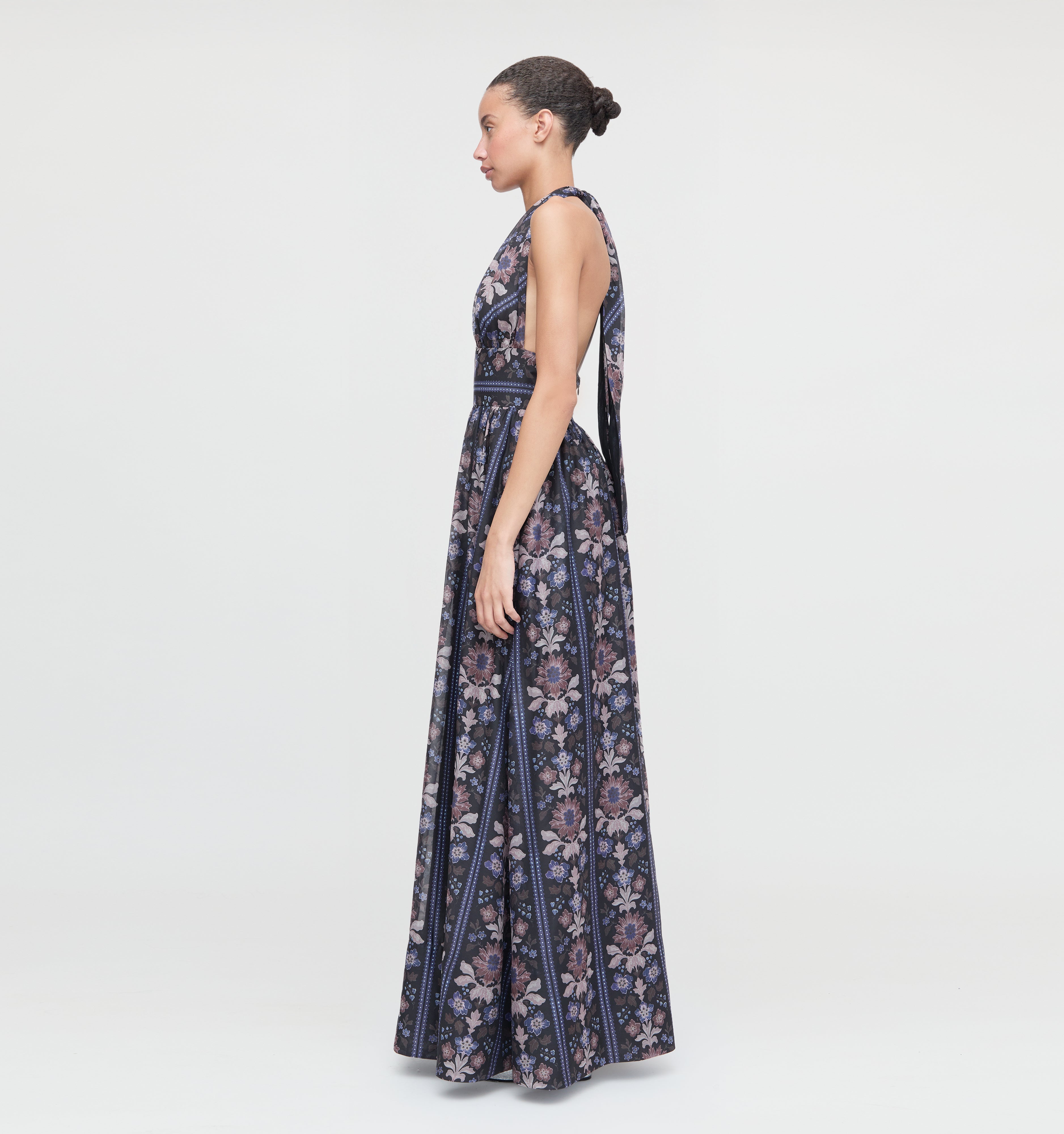 The Renee Dress - Black Floral Block Stripe