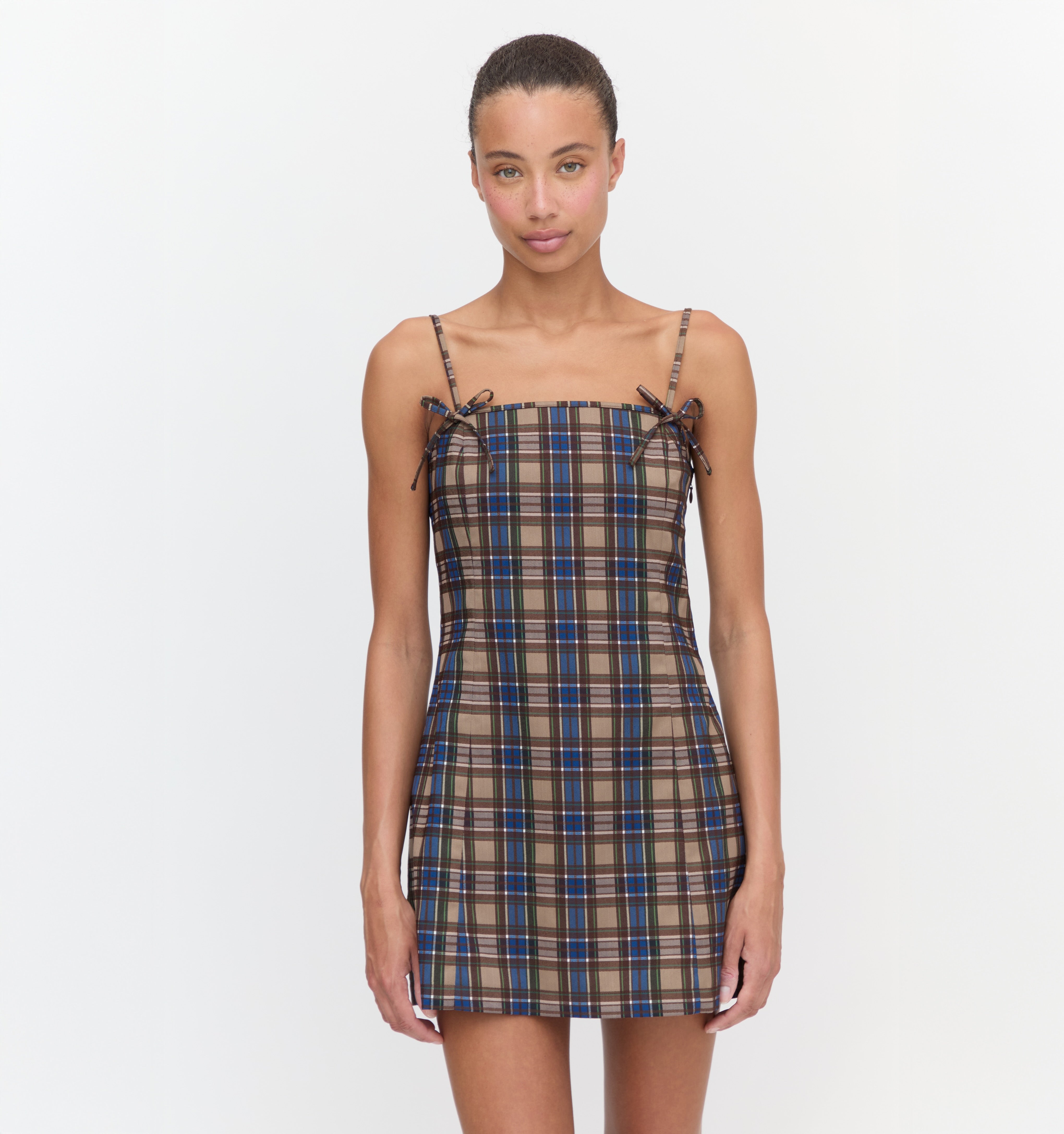 The Rennie Dress in Brown Spencer Plaid color: Brown Spencer Plaid 