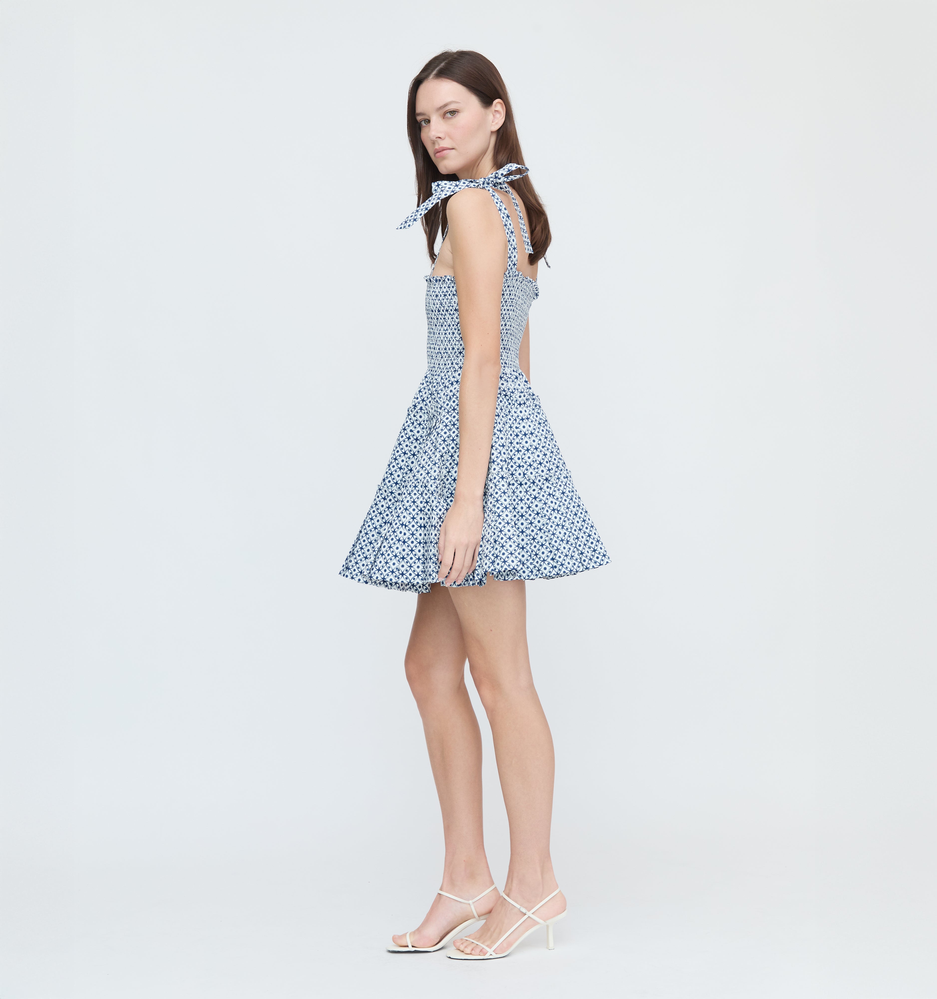 The Ribbon Charlotte Nap Dress - Navy Circular Lattice