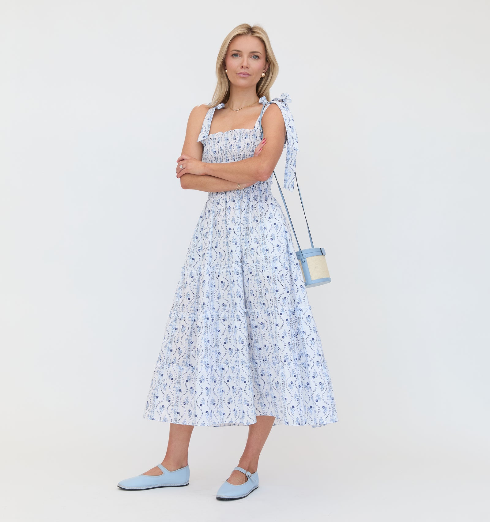 The Ribbon Ellie Nap Dress - Blue Vine Stripe
