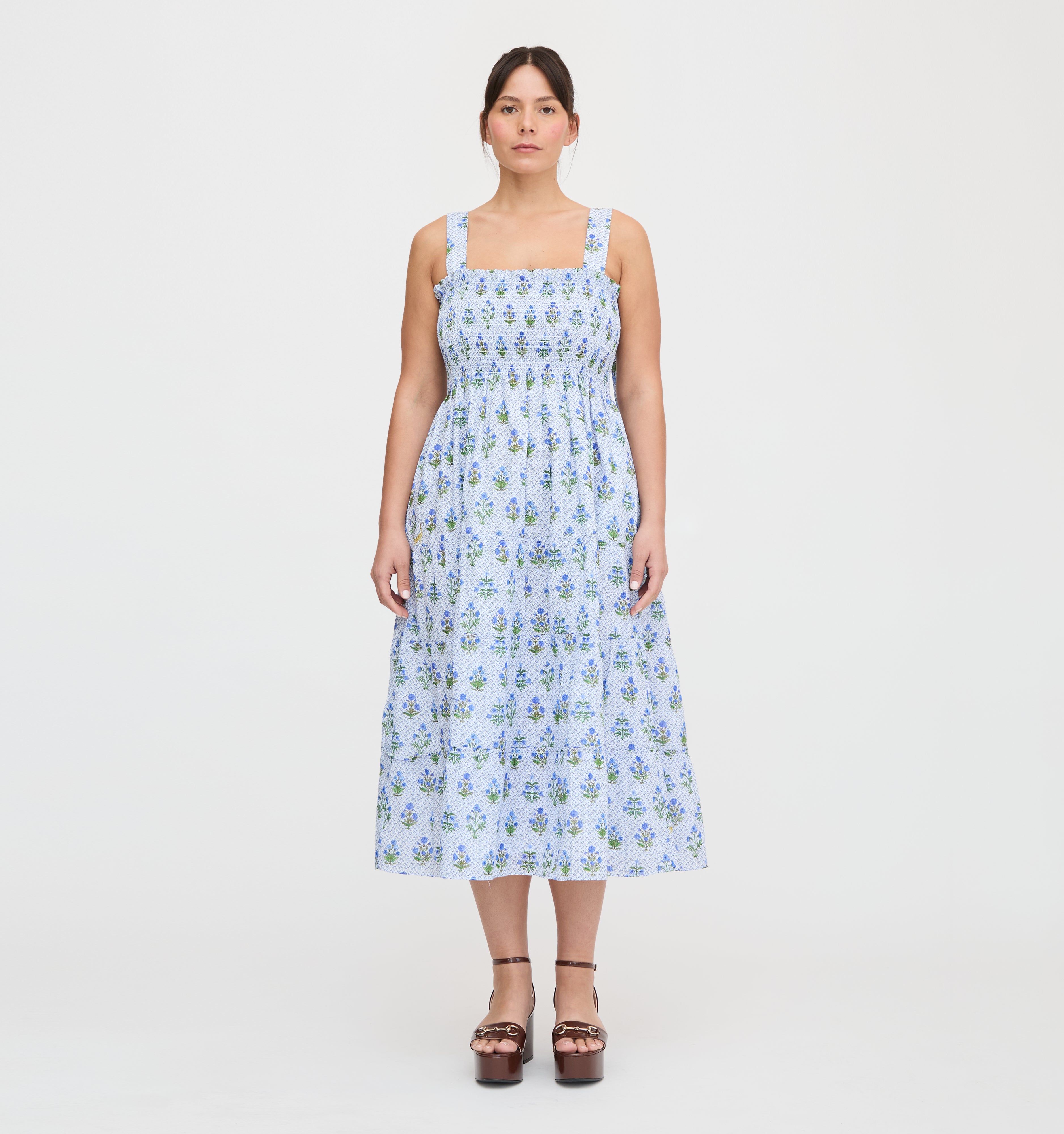 The Ribbon Ellie Nap Dress - Blue Block Print