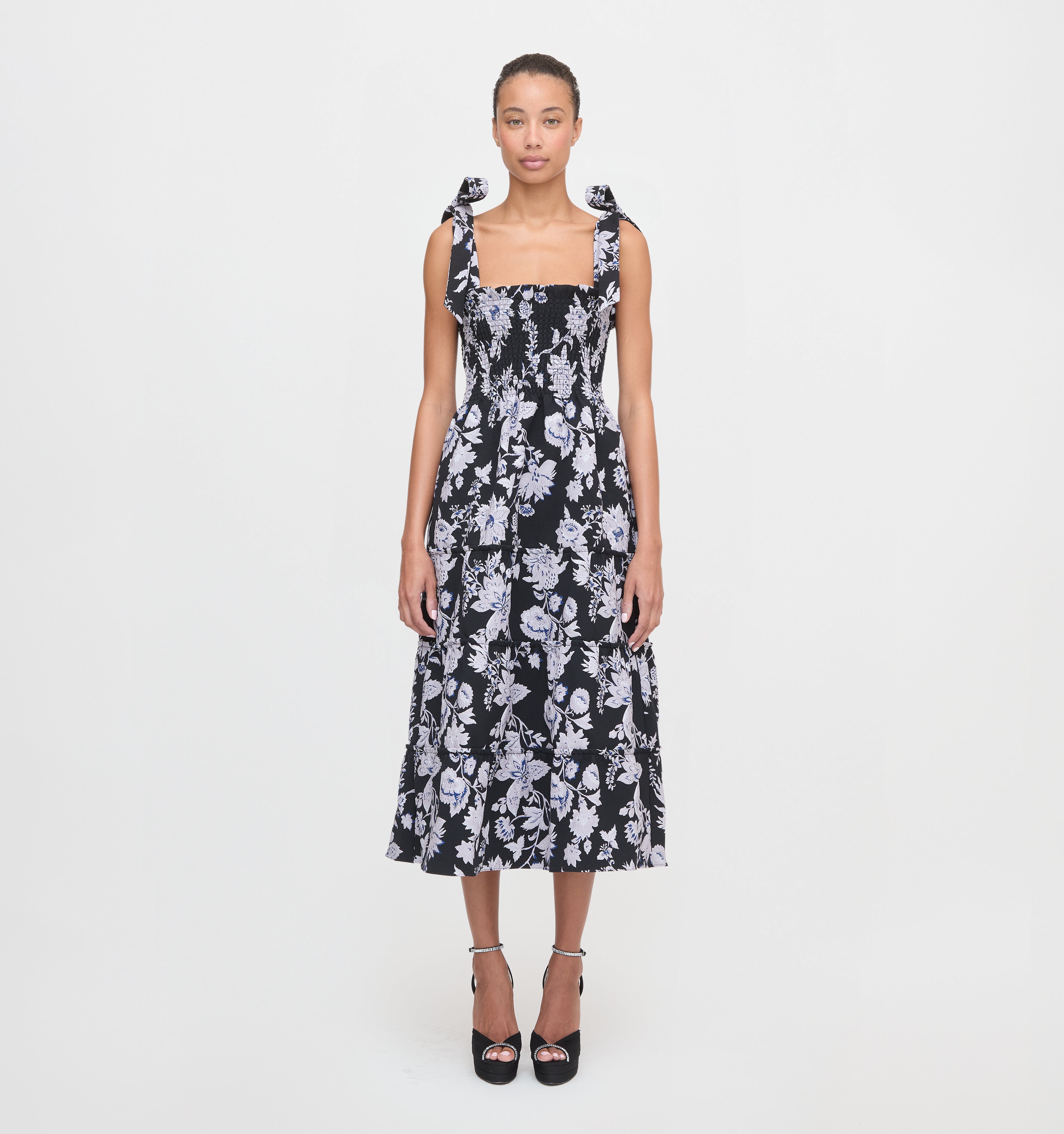 The Ribbon Ellie Nap Dress in Winter Jasmine Brocade color: Winter Jasmine Brocade