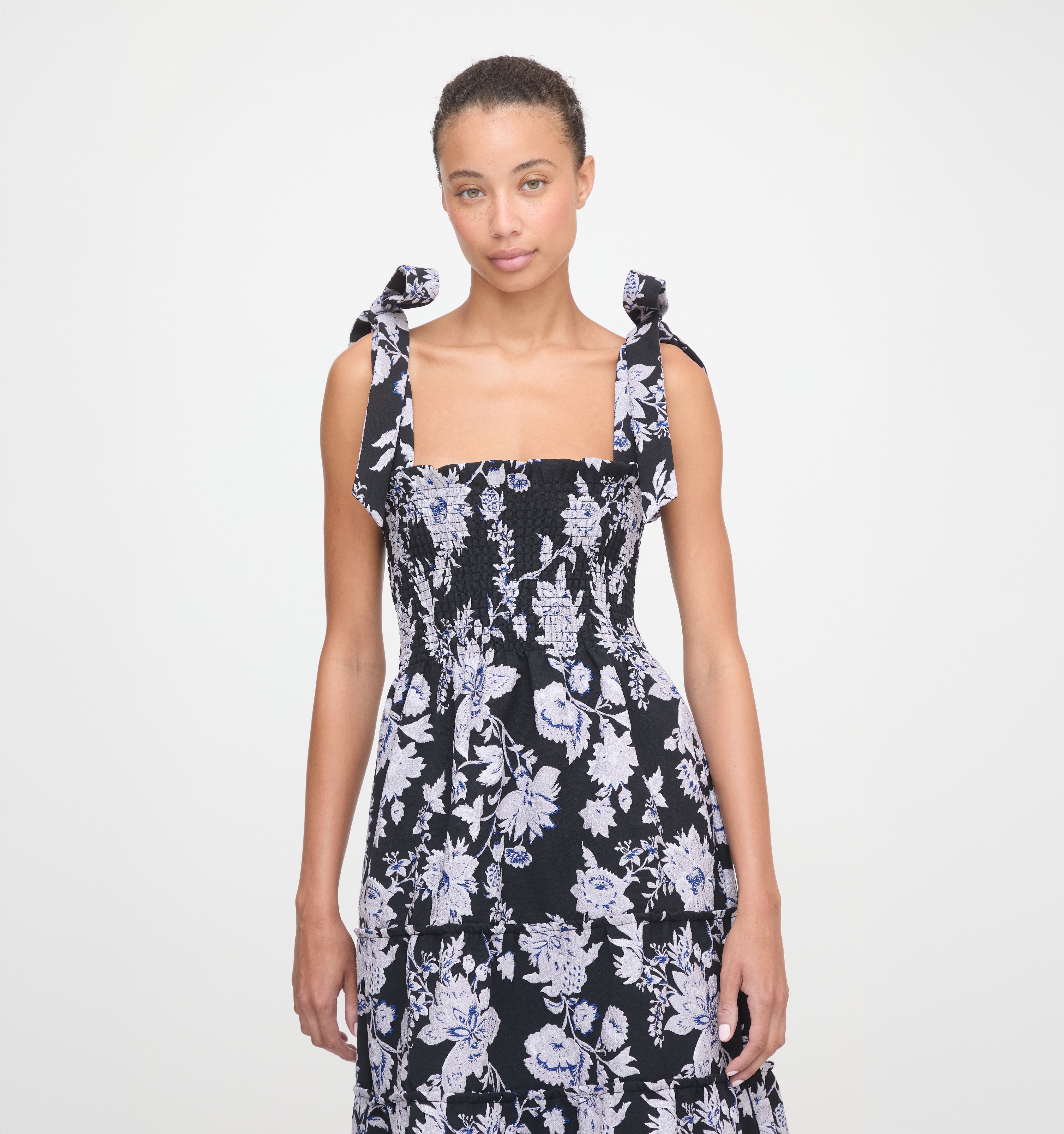 The Ribbon Ellie Nap Dress in Winter Jasmine Brocade color: Winter Jasmine Brocade