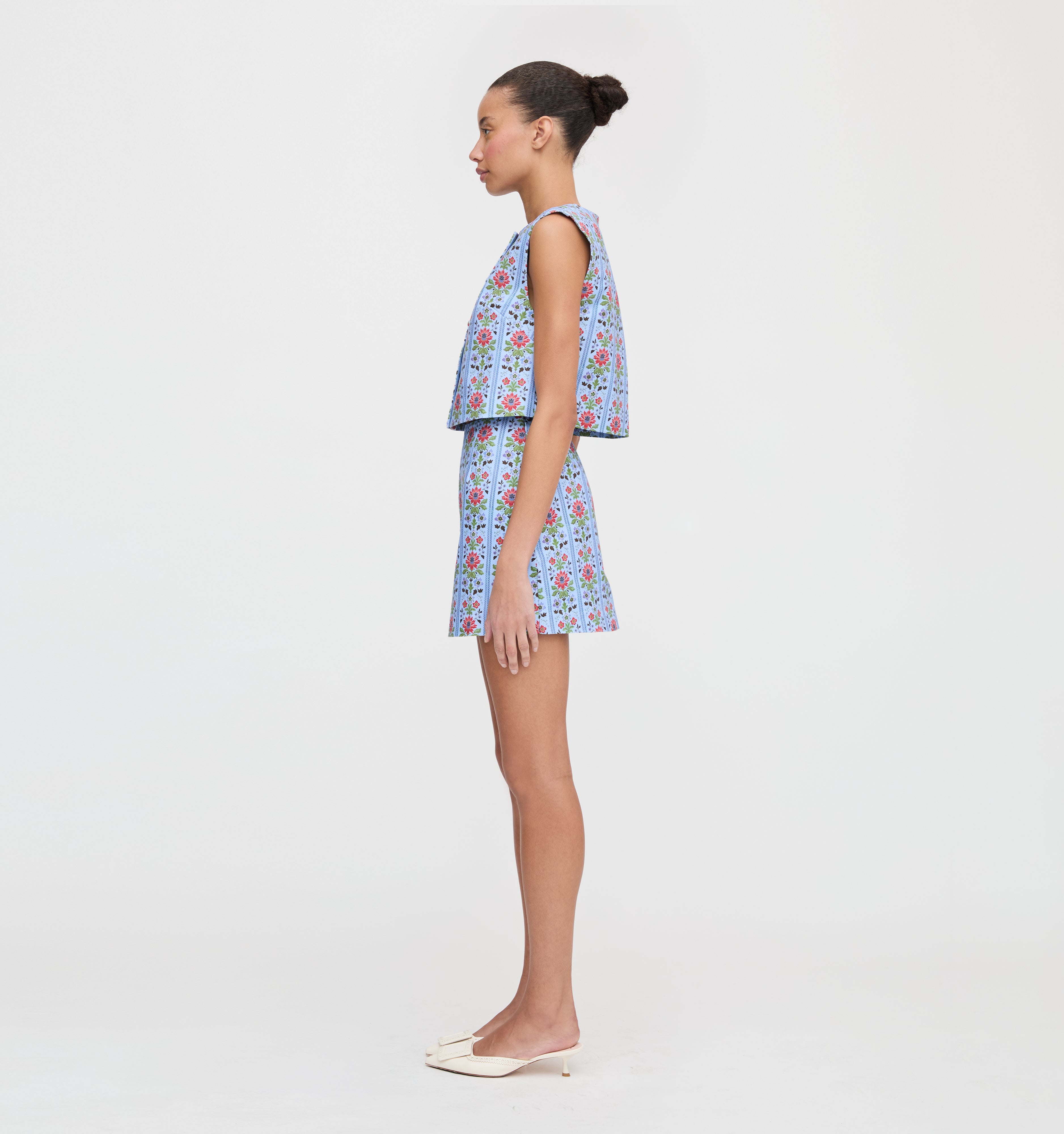 The Rosalie Top - Blue Floral Block Stripe