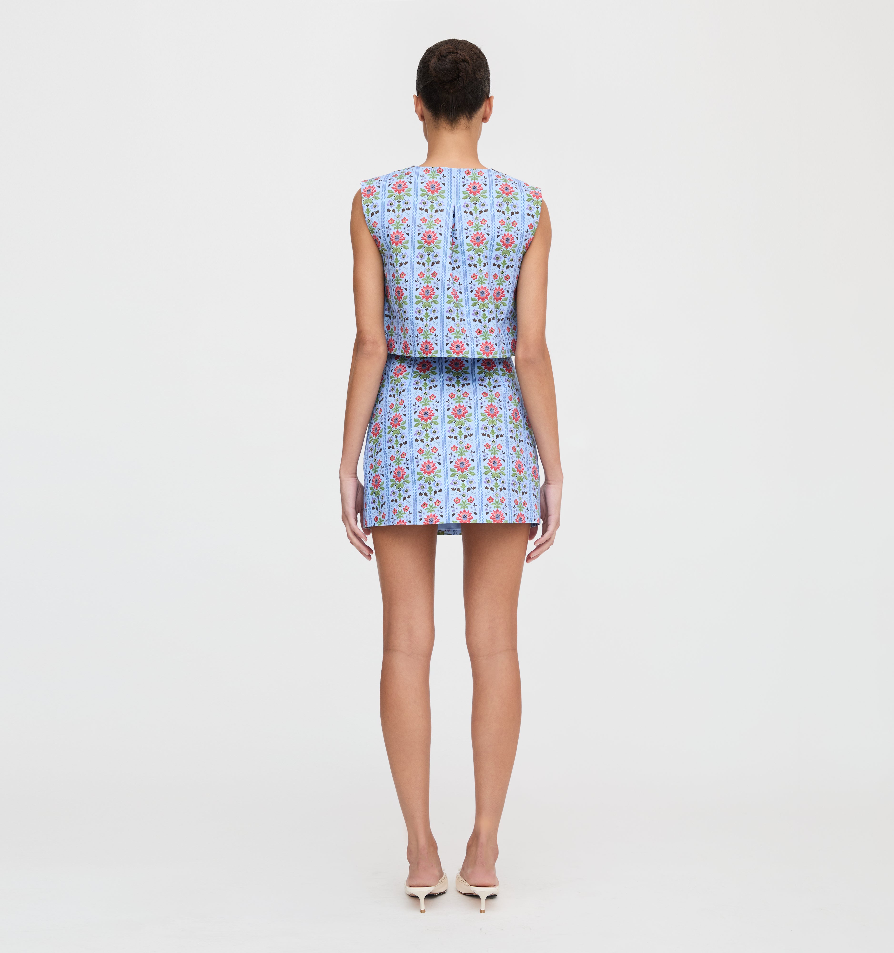 The Rosalie Top - Blue Floral Block Stripe