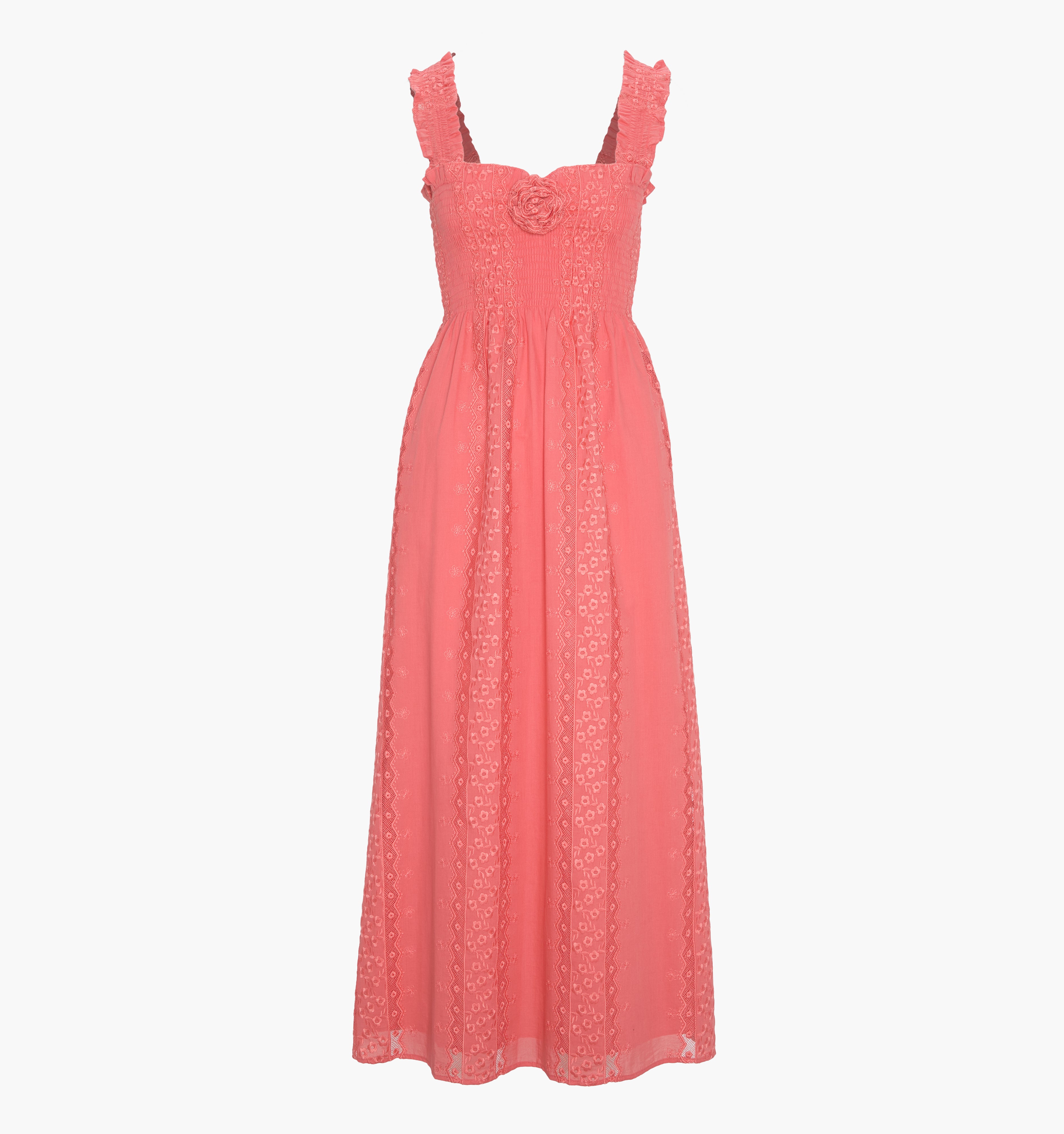 The Rosetta Nap Dress - Coral Voile Broderie