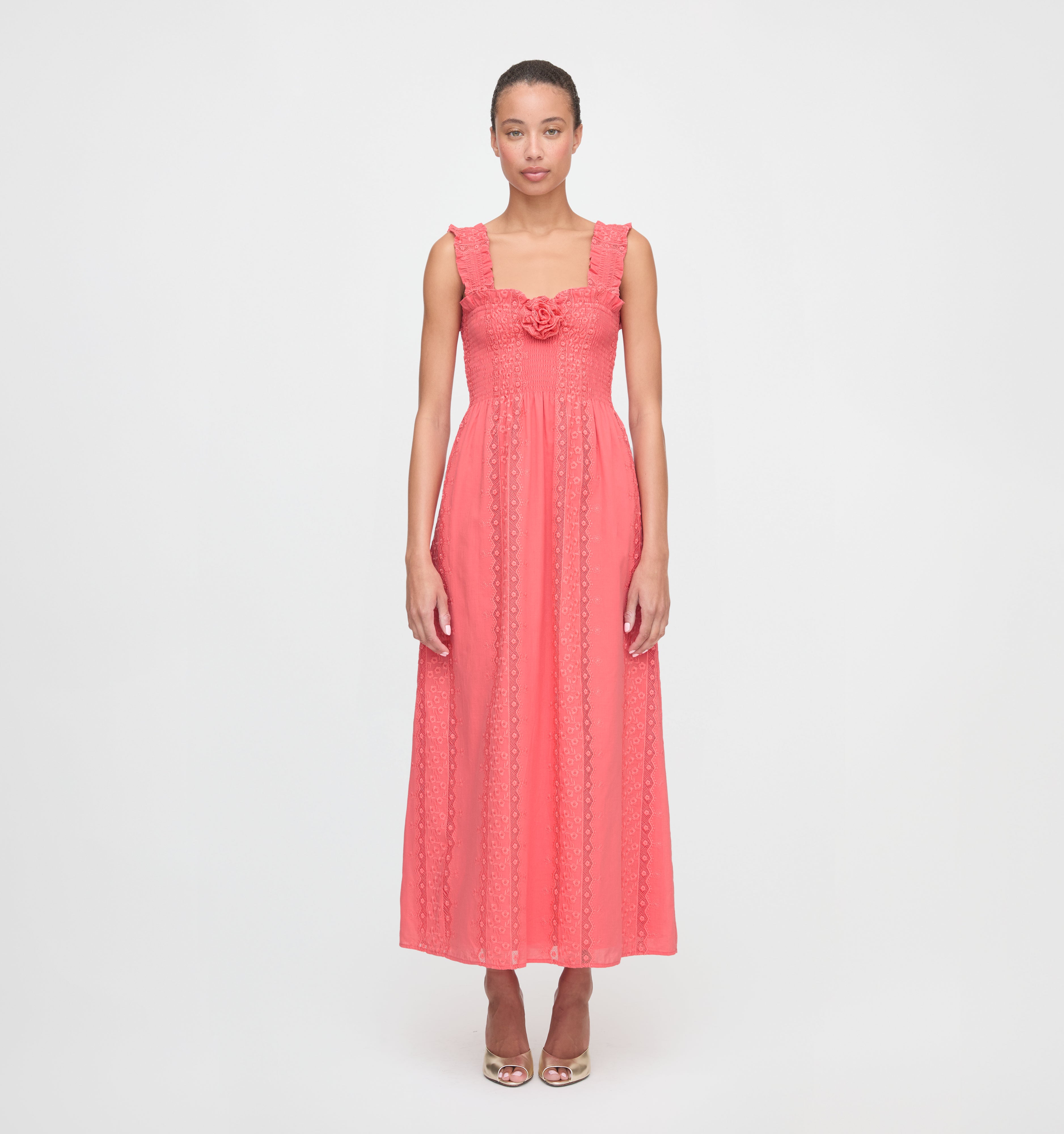 The Rosetta Nap Dress - Coral Voile Broderie