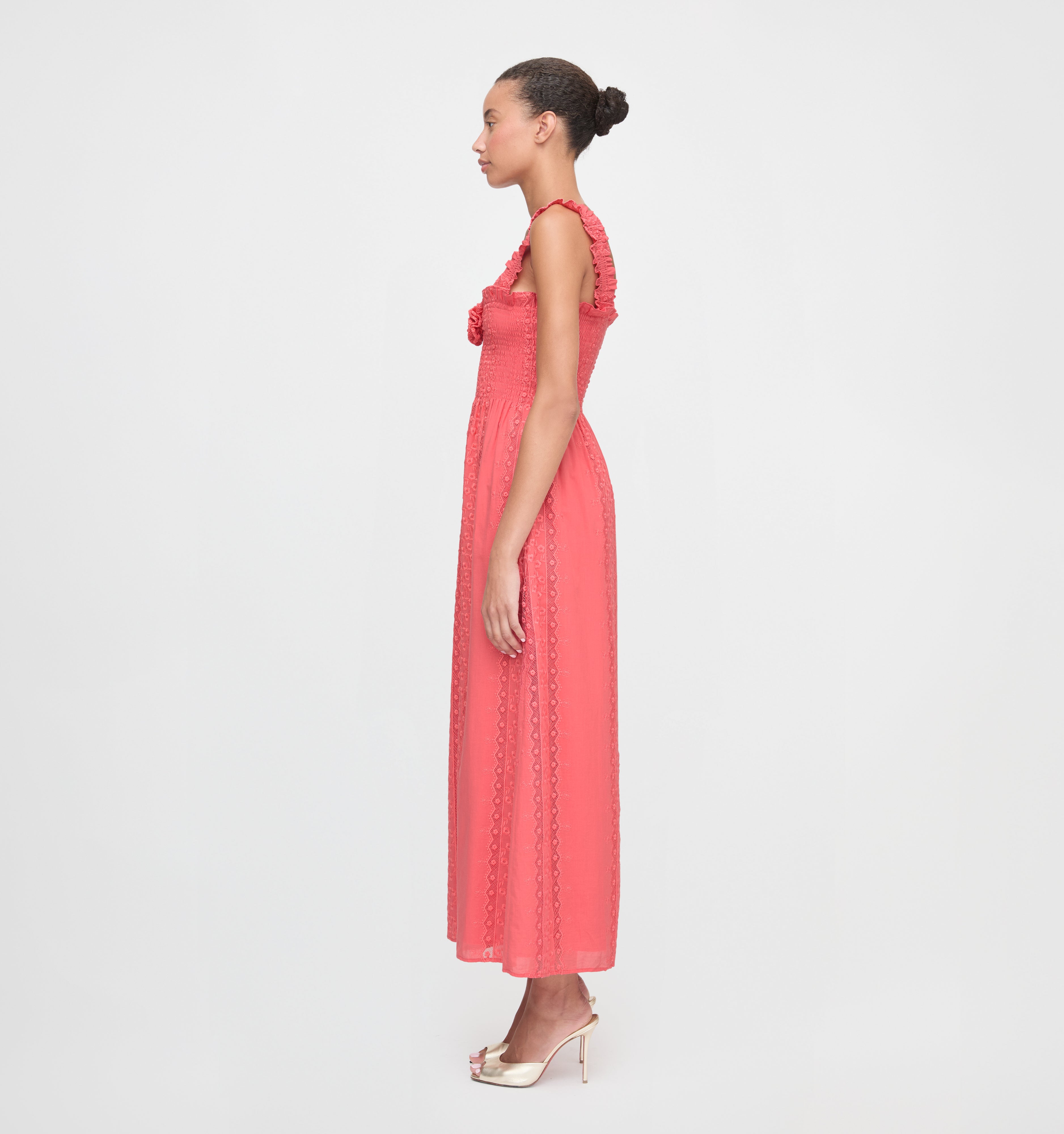 The Rosetta Nap Dress - Coral Voile Broderie