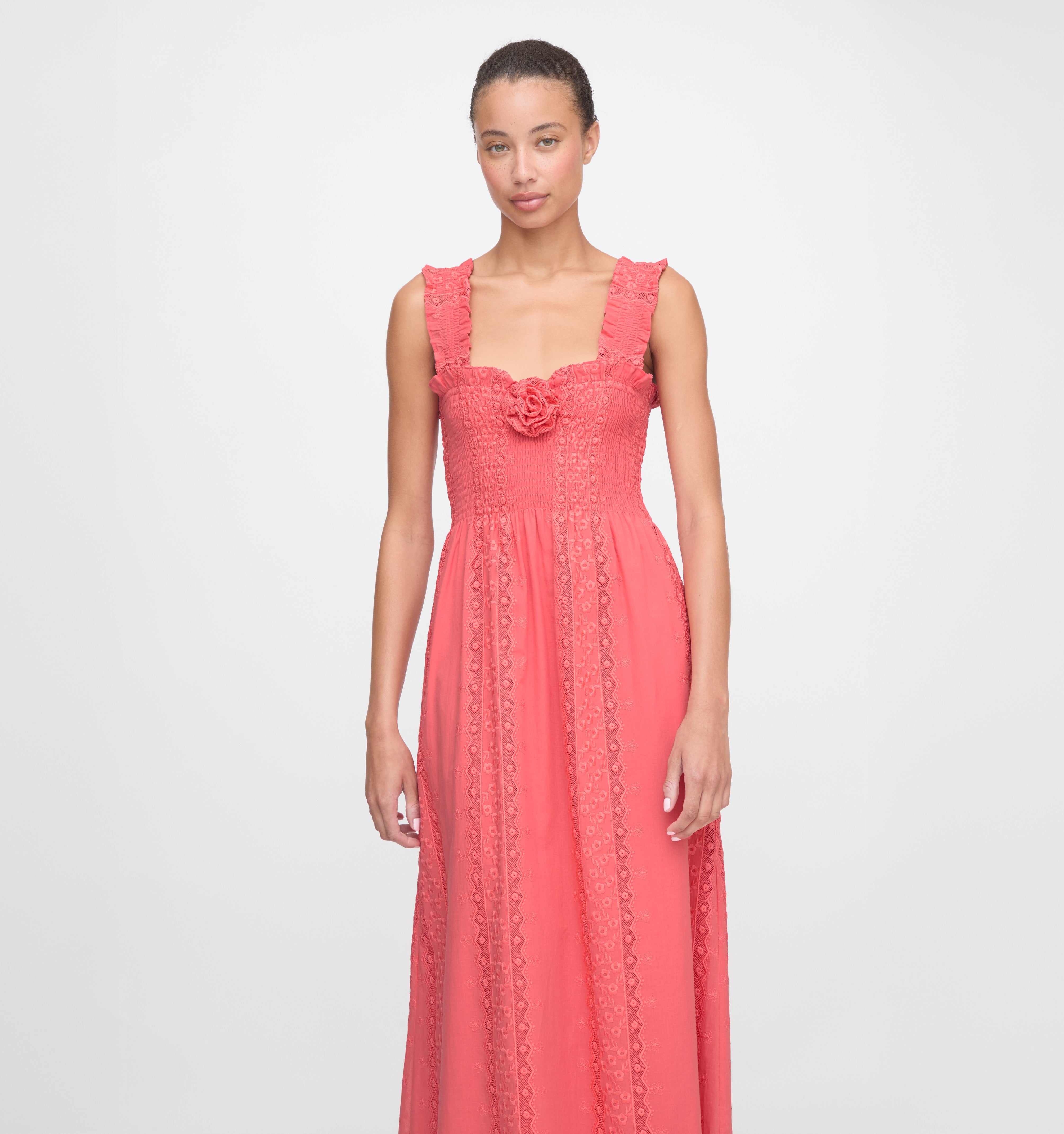 The Rosetta Nap Dress - Coral Voile Broderie