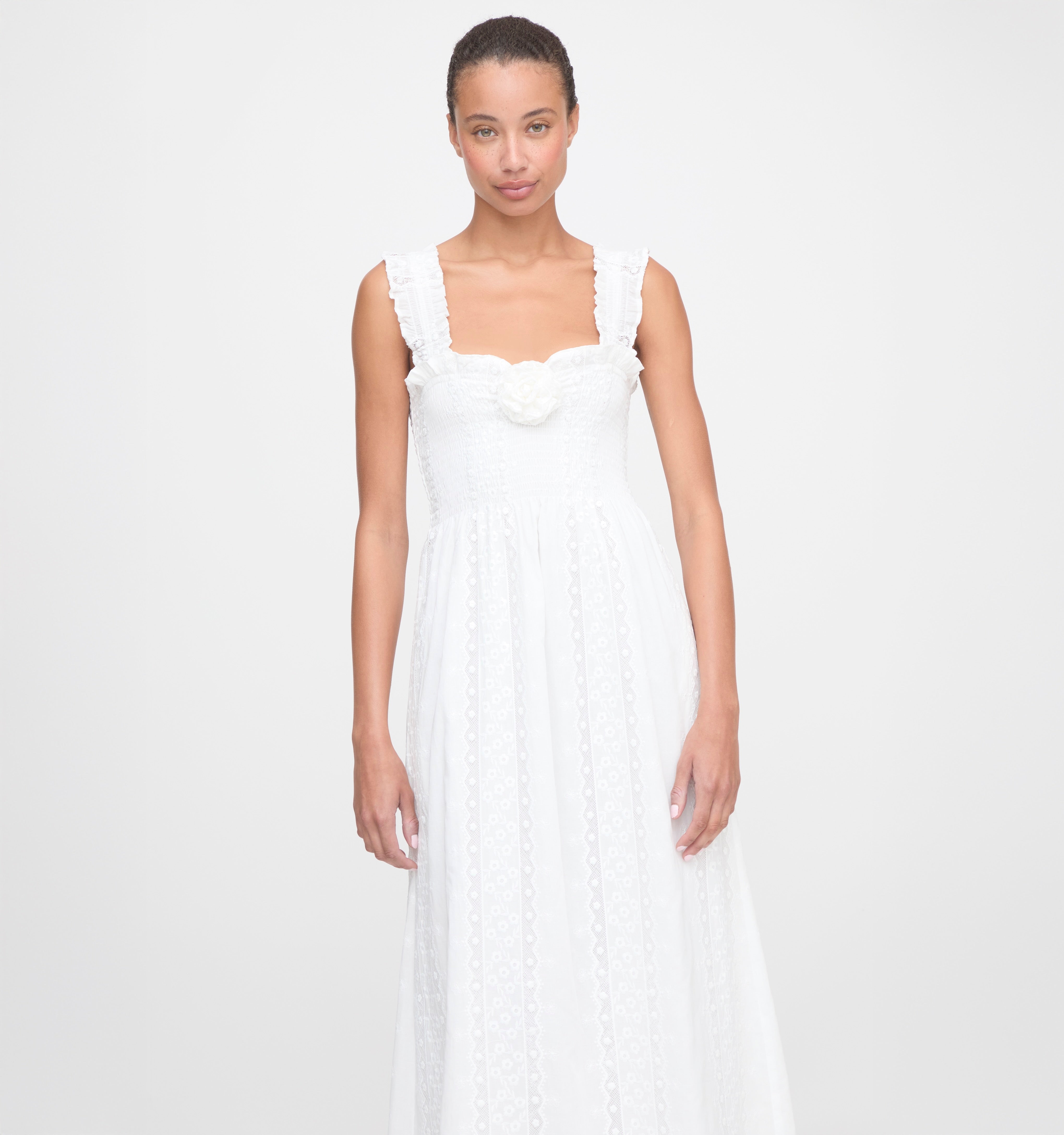 The Rosetta Nap Dress - White Broderie Voile