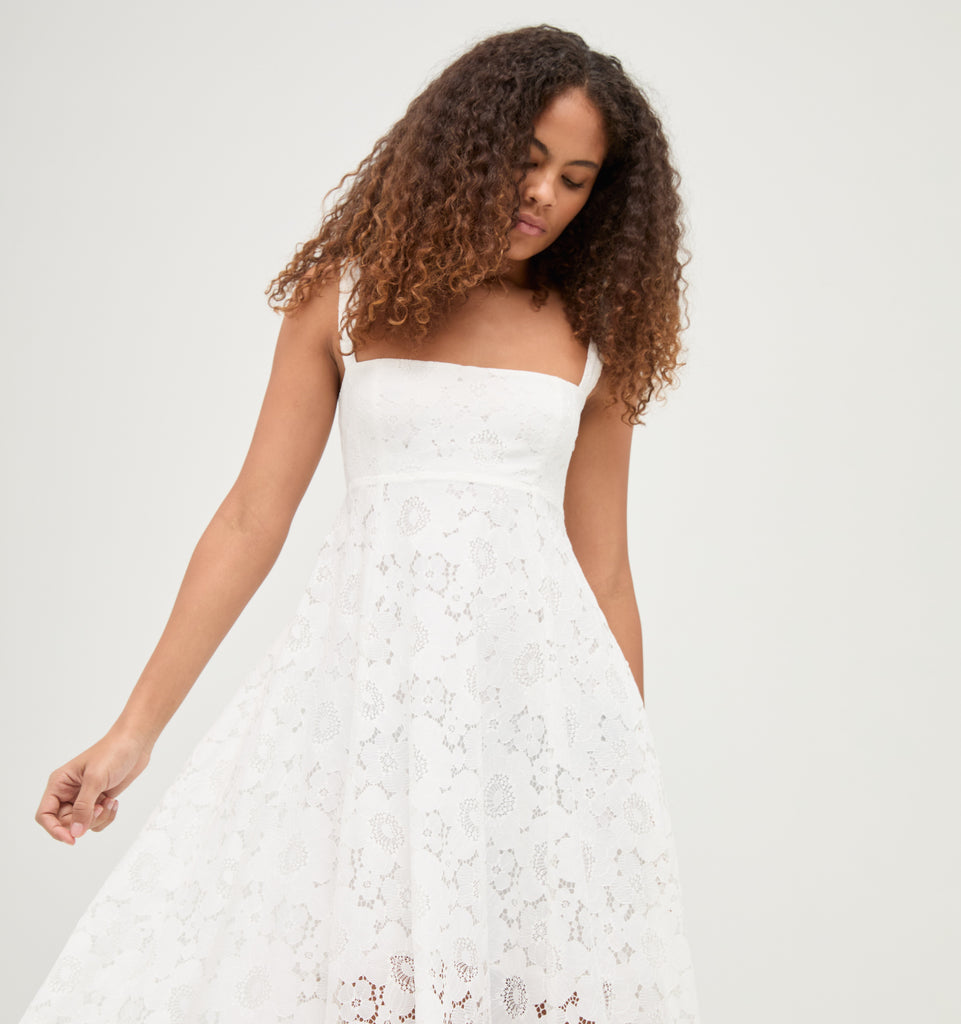 The Lace Rowena Dress - White Floral Lace – Hill House Home