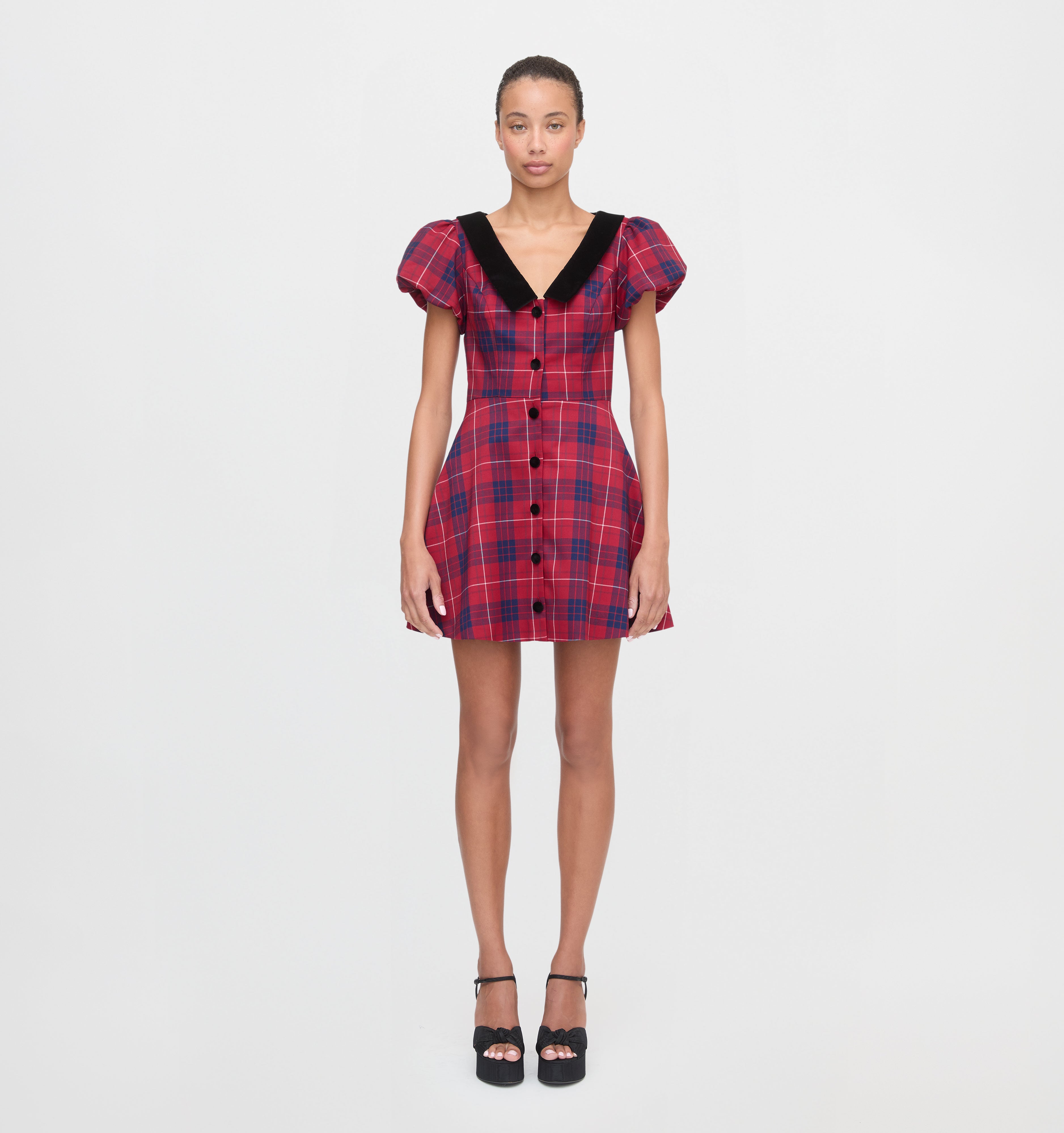 The Samantha Dress in Cherry Tartan color: Cherry Tartan