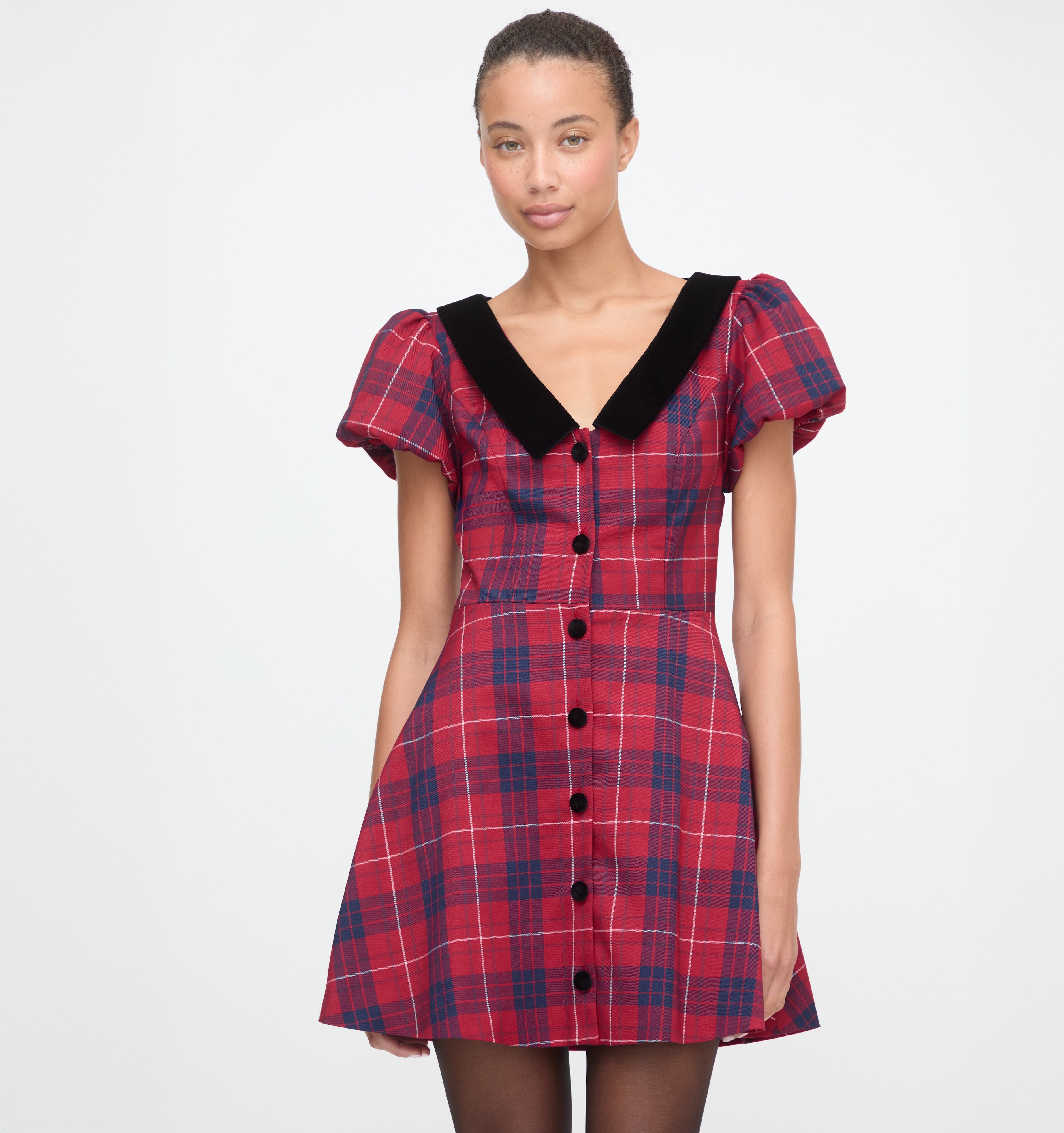 The Samantha Dress in Cherry Tartan color: Cherry Tartan