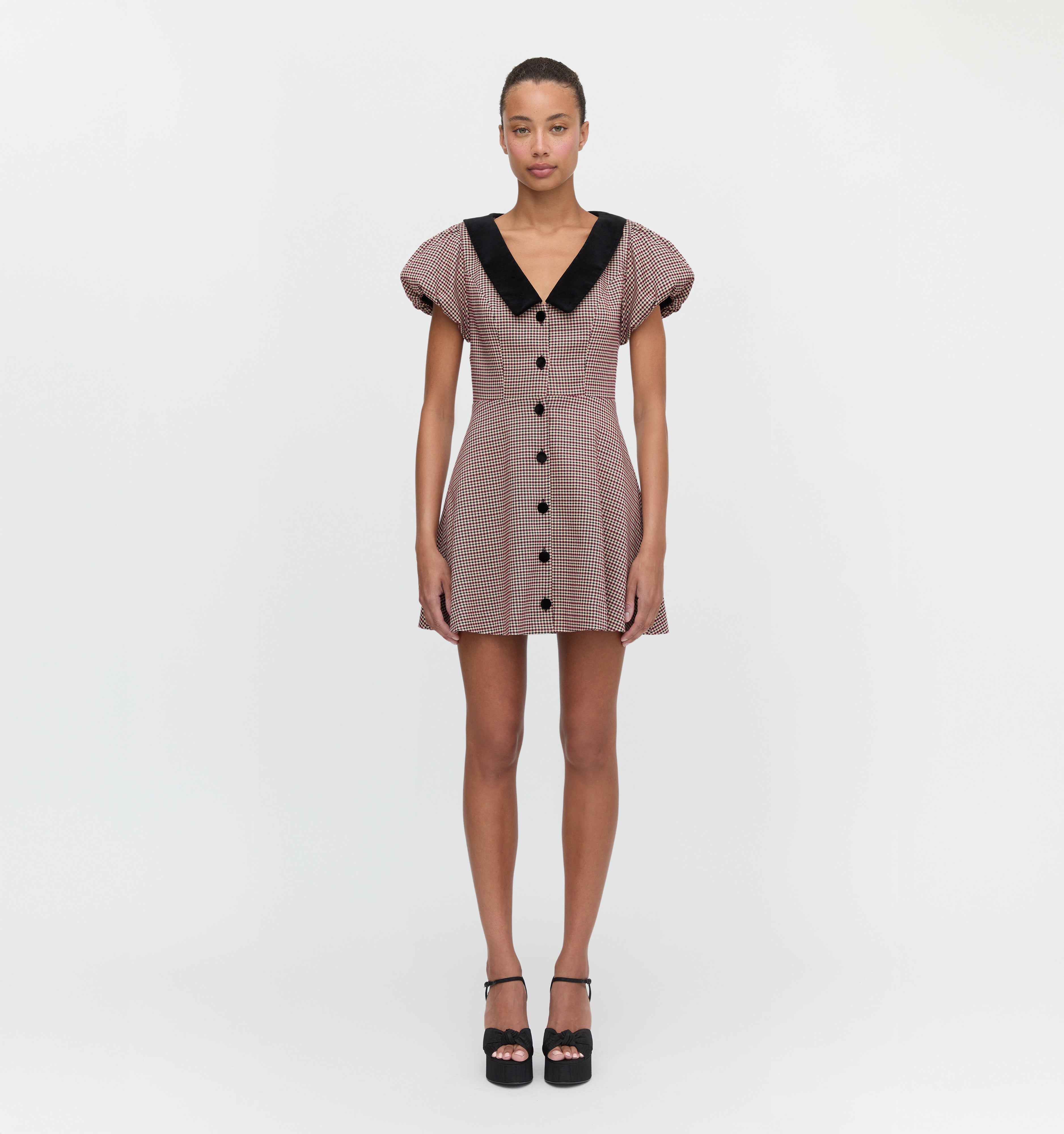 The Samantha Dress in Burgundy Holmes Houndstooth color: Burgundy Holmes Houndstooth 