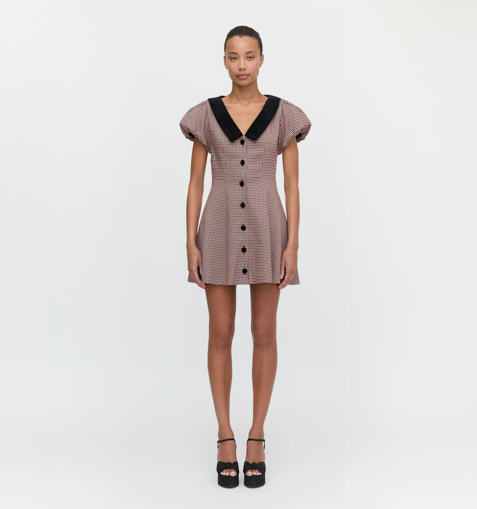 The Samantha Dress - Burgundy Holmes Houndstooth – Hill House Home