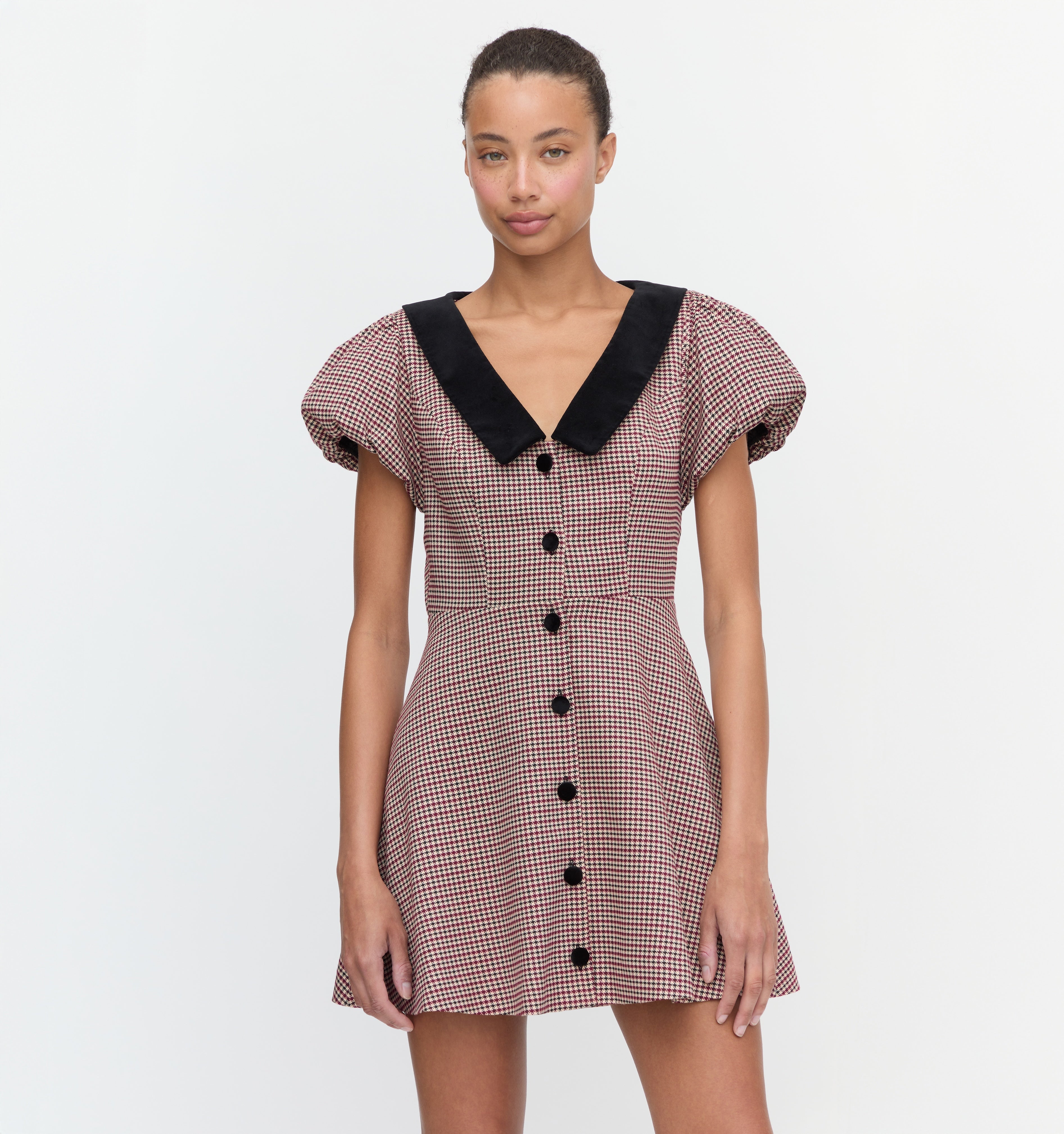 The Samantha Dress in Burgundy Holmes Houndstooth color: Burgundy Holmes Houndstooth 