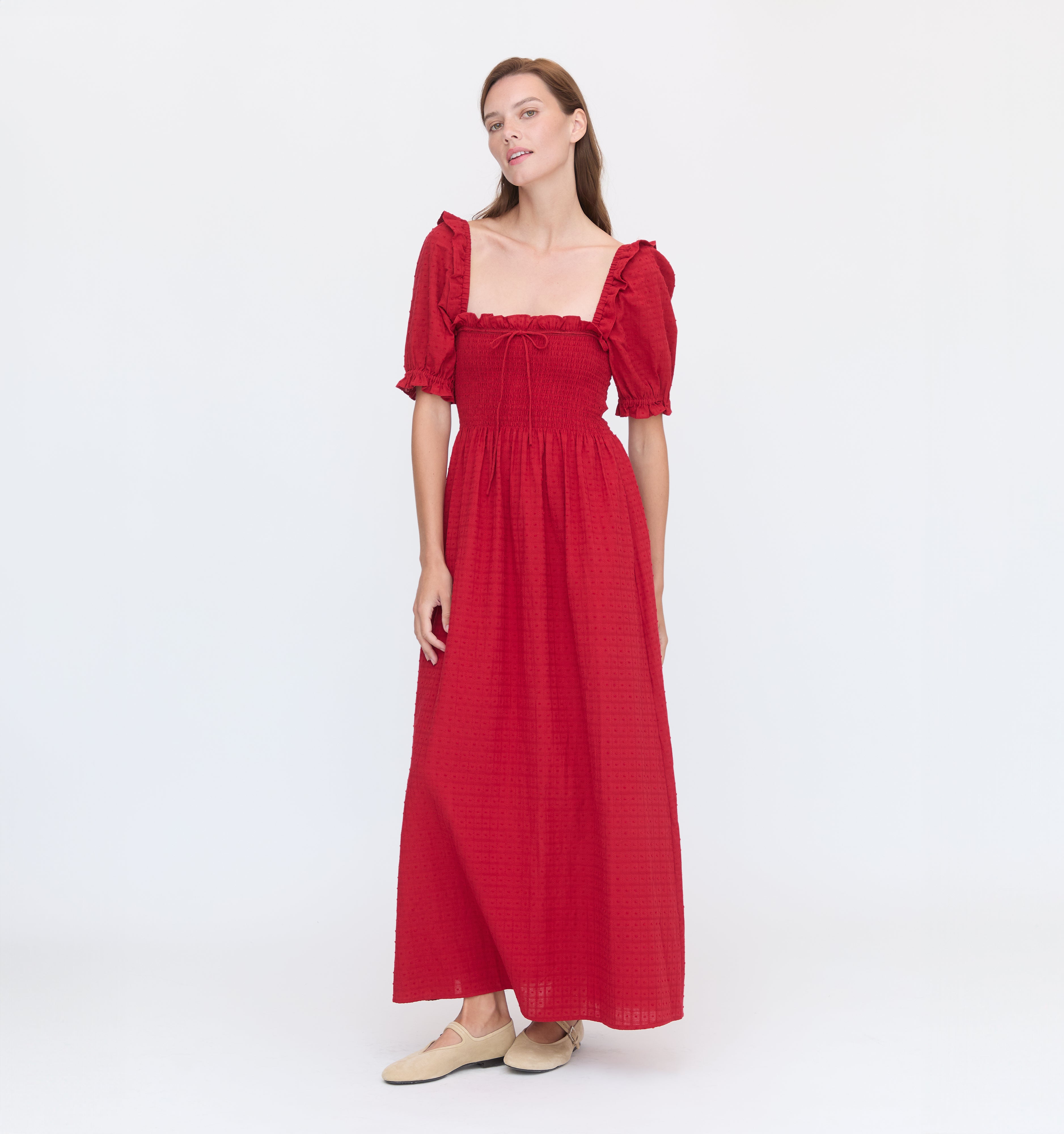 The Scarlett Nap Dress - Chili Red Textured Clip Dot