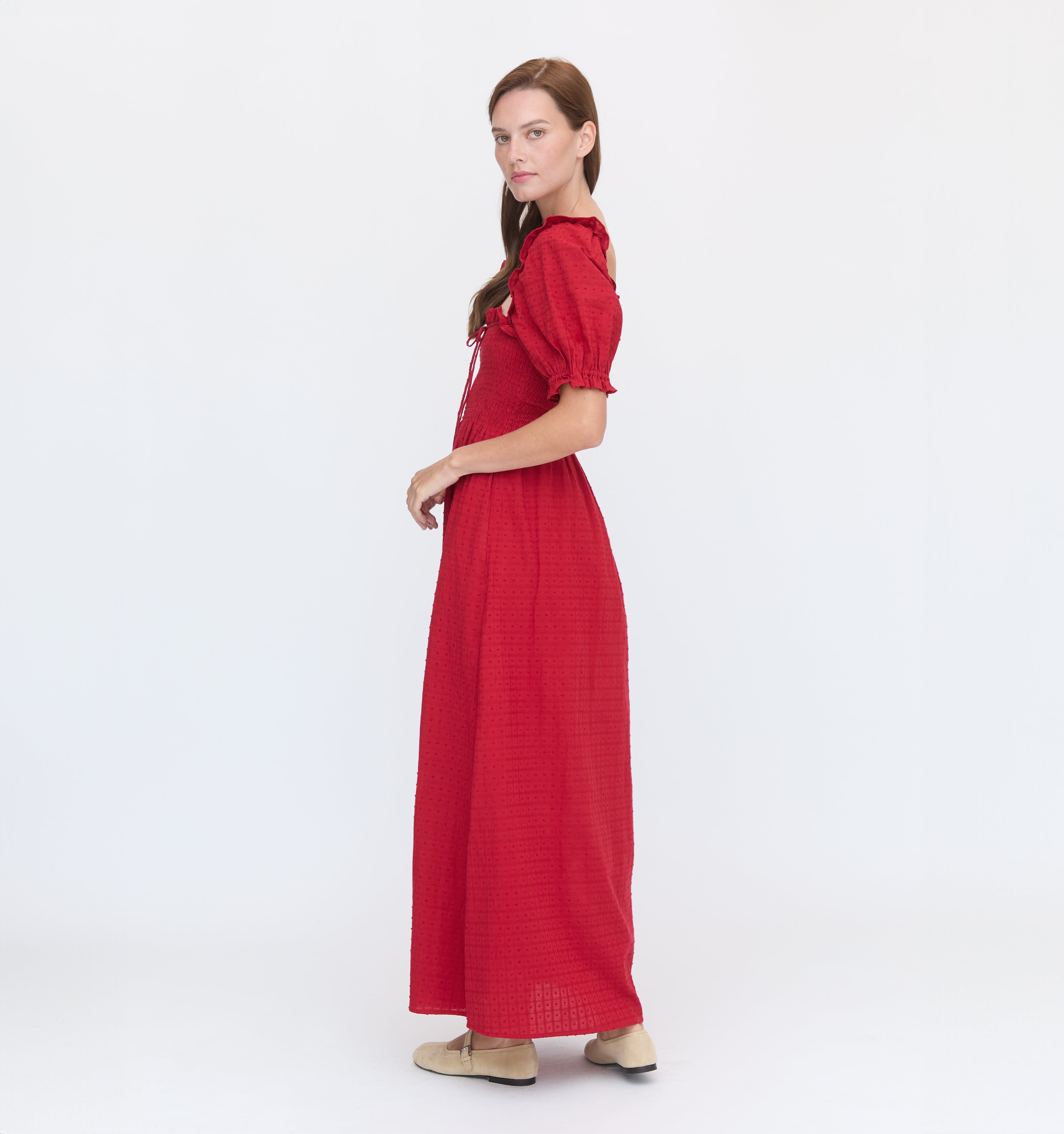 The Scarlett Nap Dress - Chili Red Textured Clip Dot
