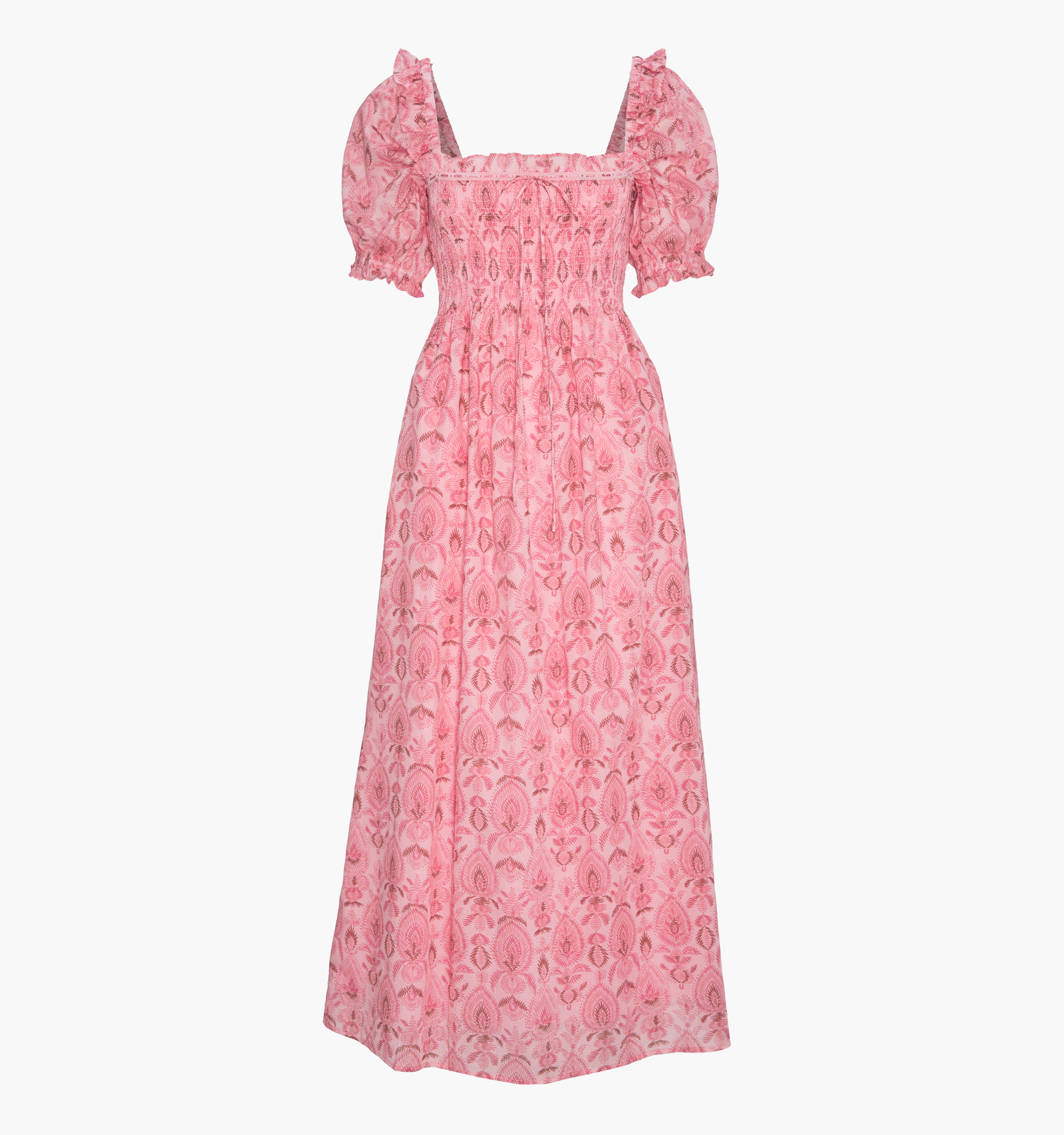 The Scarlett Midi Nap Dress - Pink Palm Ikat