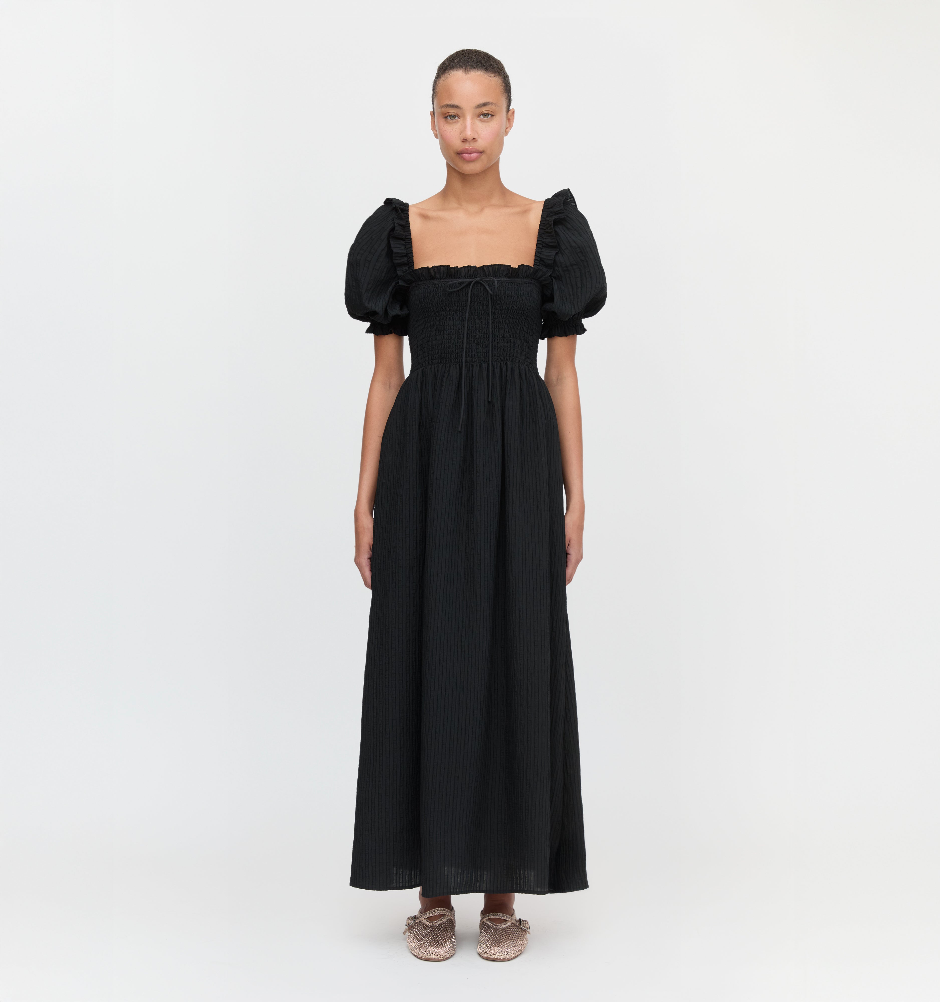 The Scarlett Nap Dress - Black Tonal Seersucker