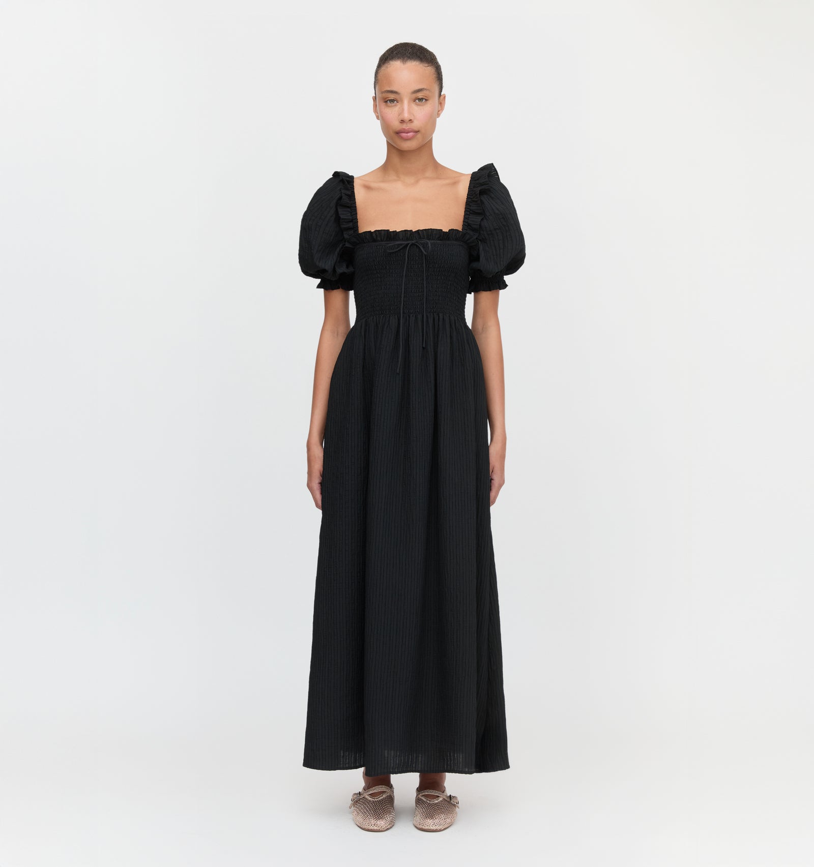 The Scarlett Nap Dress | Black Tonal Seersucker / XXS