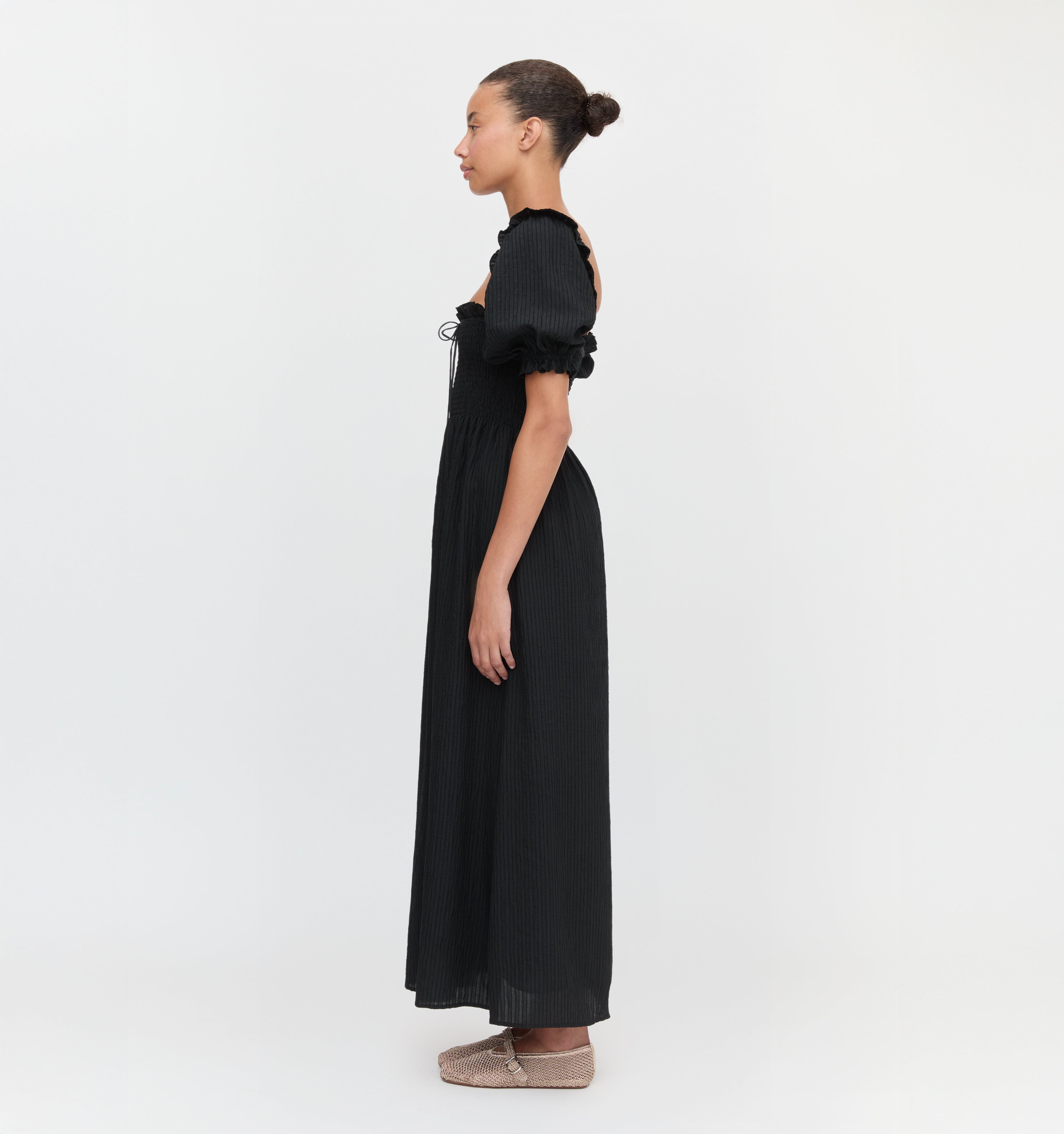 The Scarlett Nap Dress - Black Tonal Seersucker