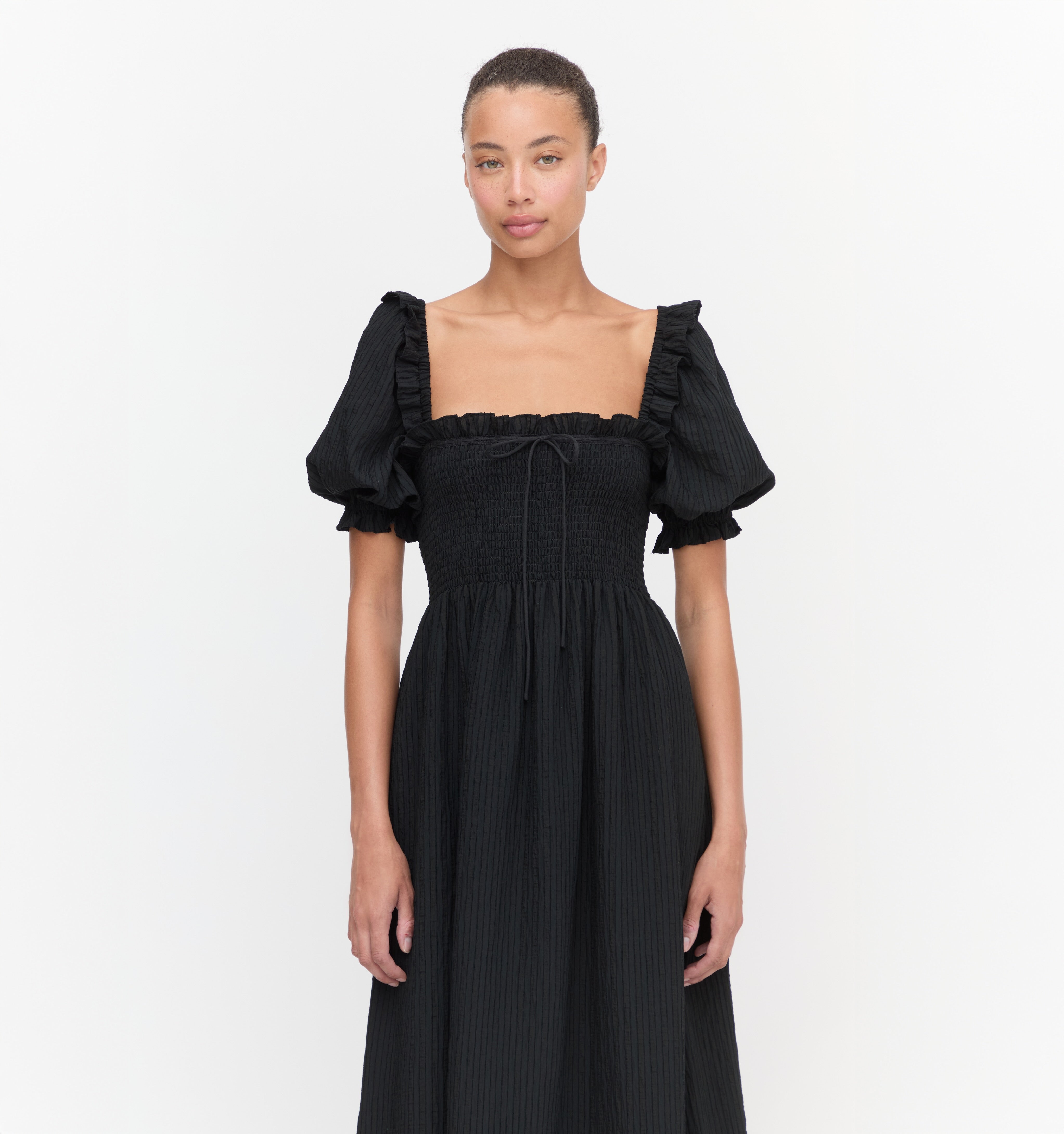 The Scarlett Nap Dress - Black Tonal Seersucker