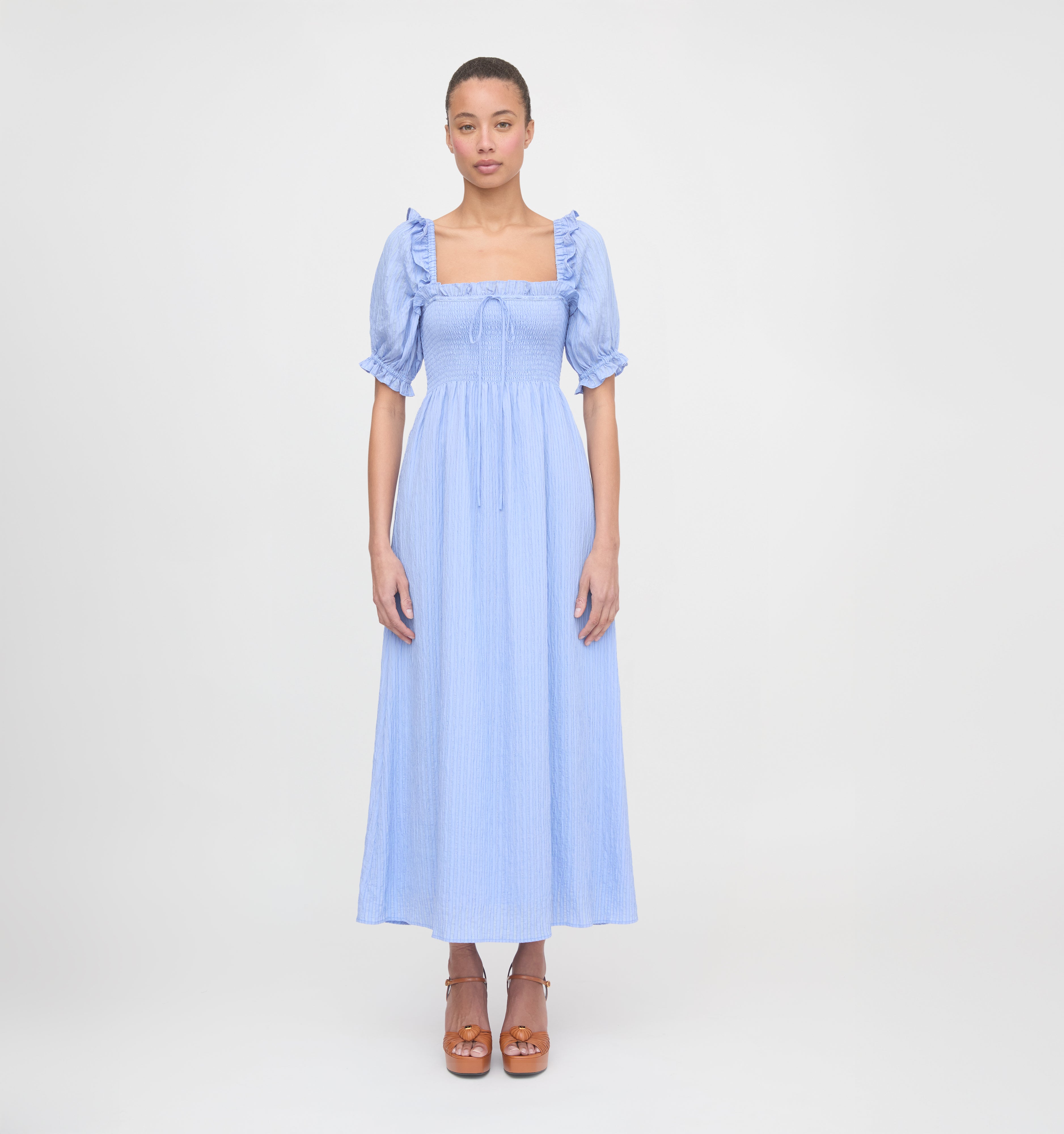 The Scarlett Nap Dress - Bluebird Tonal Seersucker