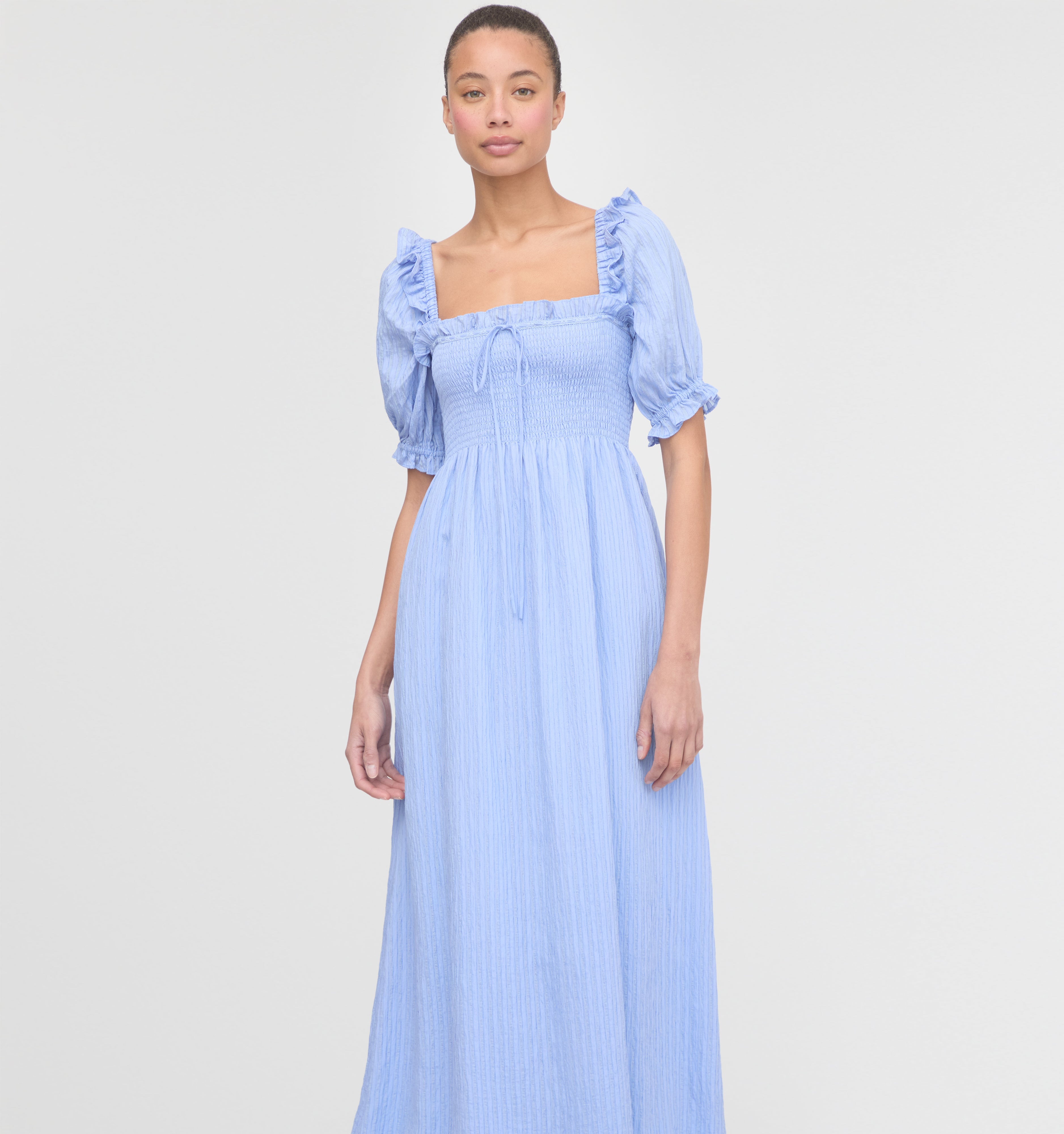 The Scarlett Nap Dress - Bluebird Tonal Seersucker