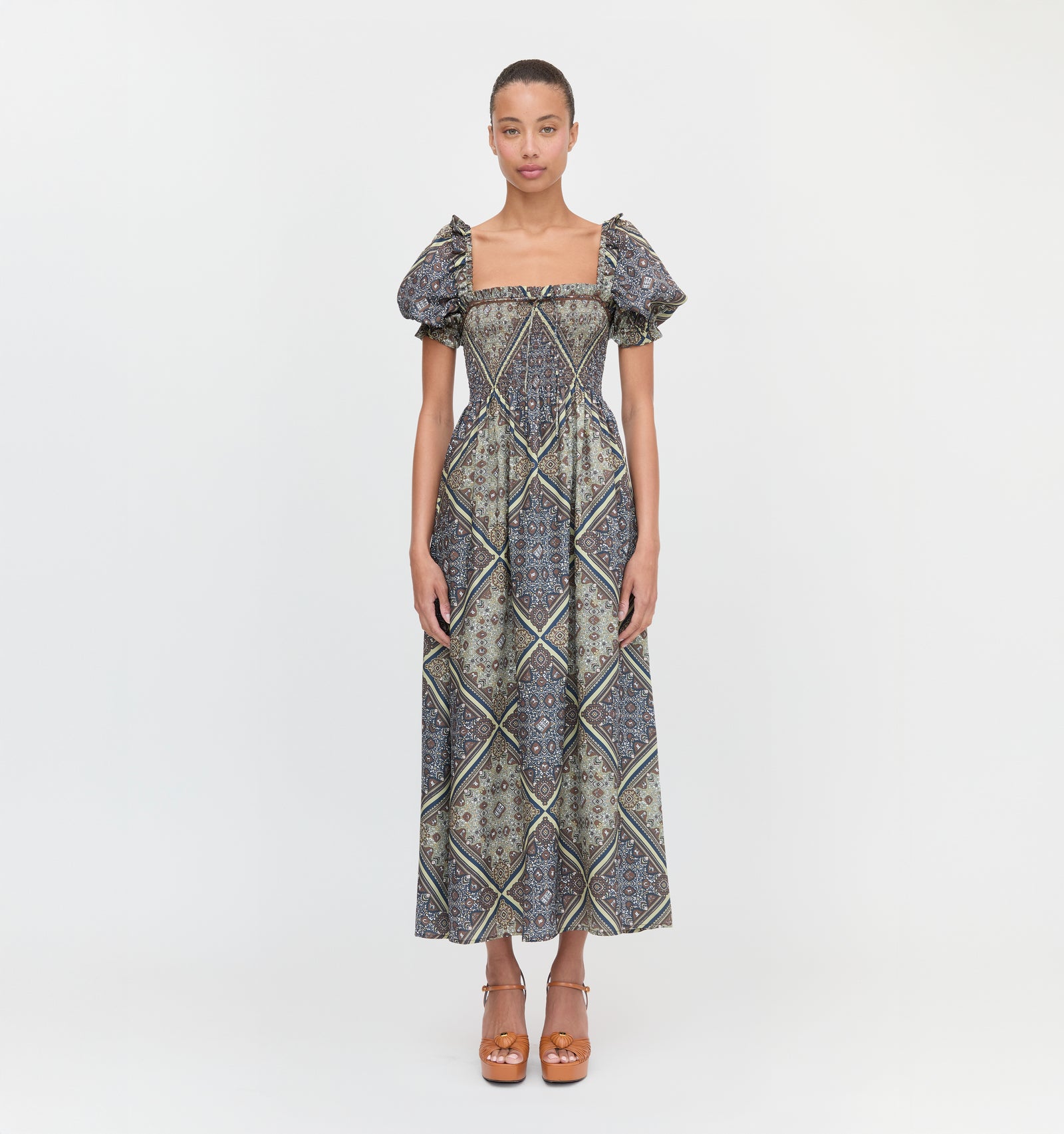 The Scarlett Nap Dress in Olive Equestrian Scarf