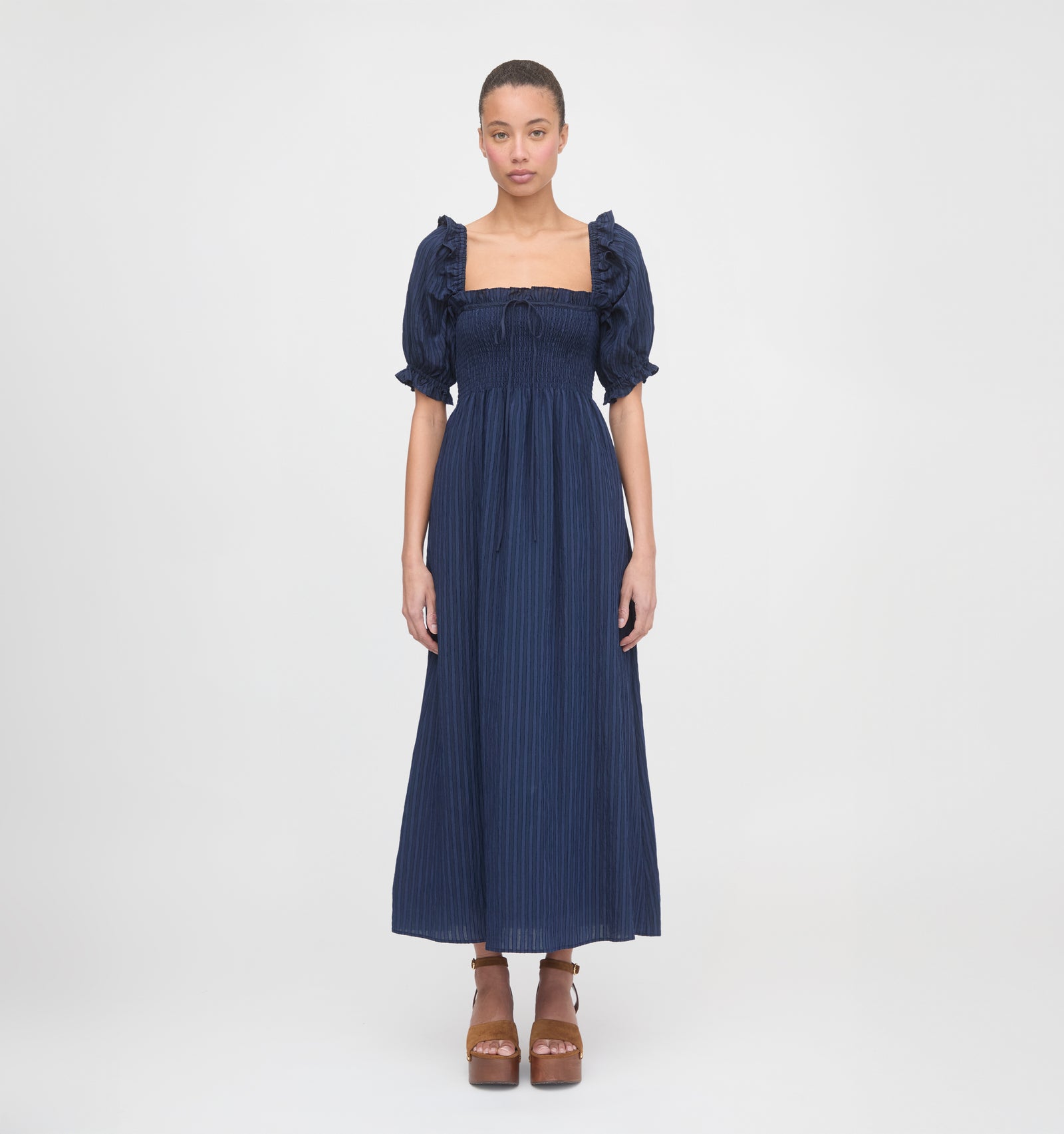 navy blue seersucker dress NAVY & White SEERSUCKER GIRLFRIEND DRESS 3 (S)