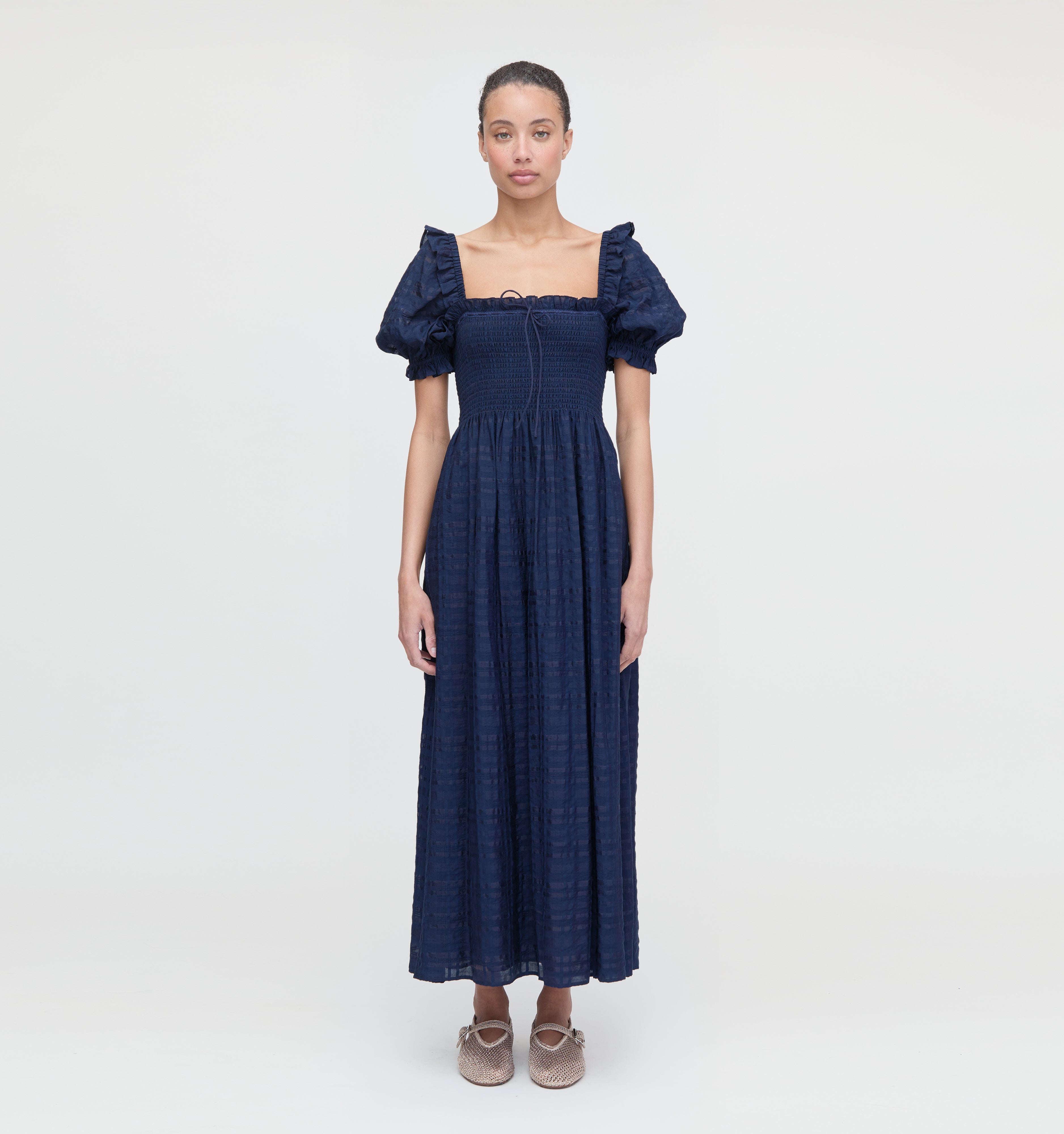 The Scarlett Nap Dress - Navy Sheer Plaid – Hill House Home
