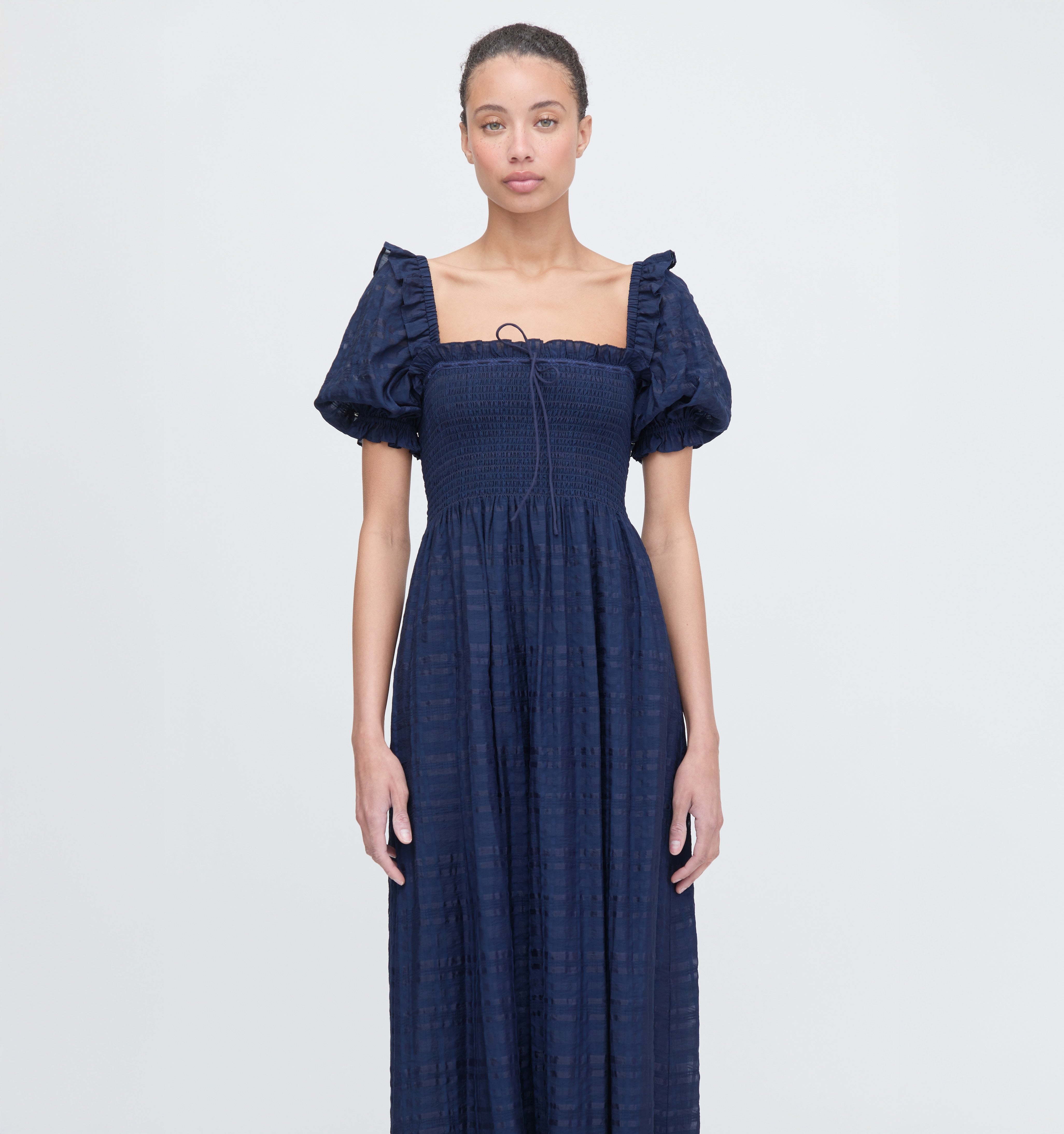 The Scarlett Nap Dress - Navy Sheer Plaid – Hill House Home