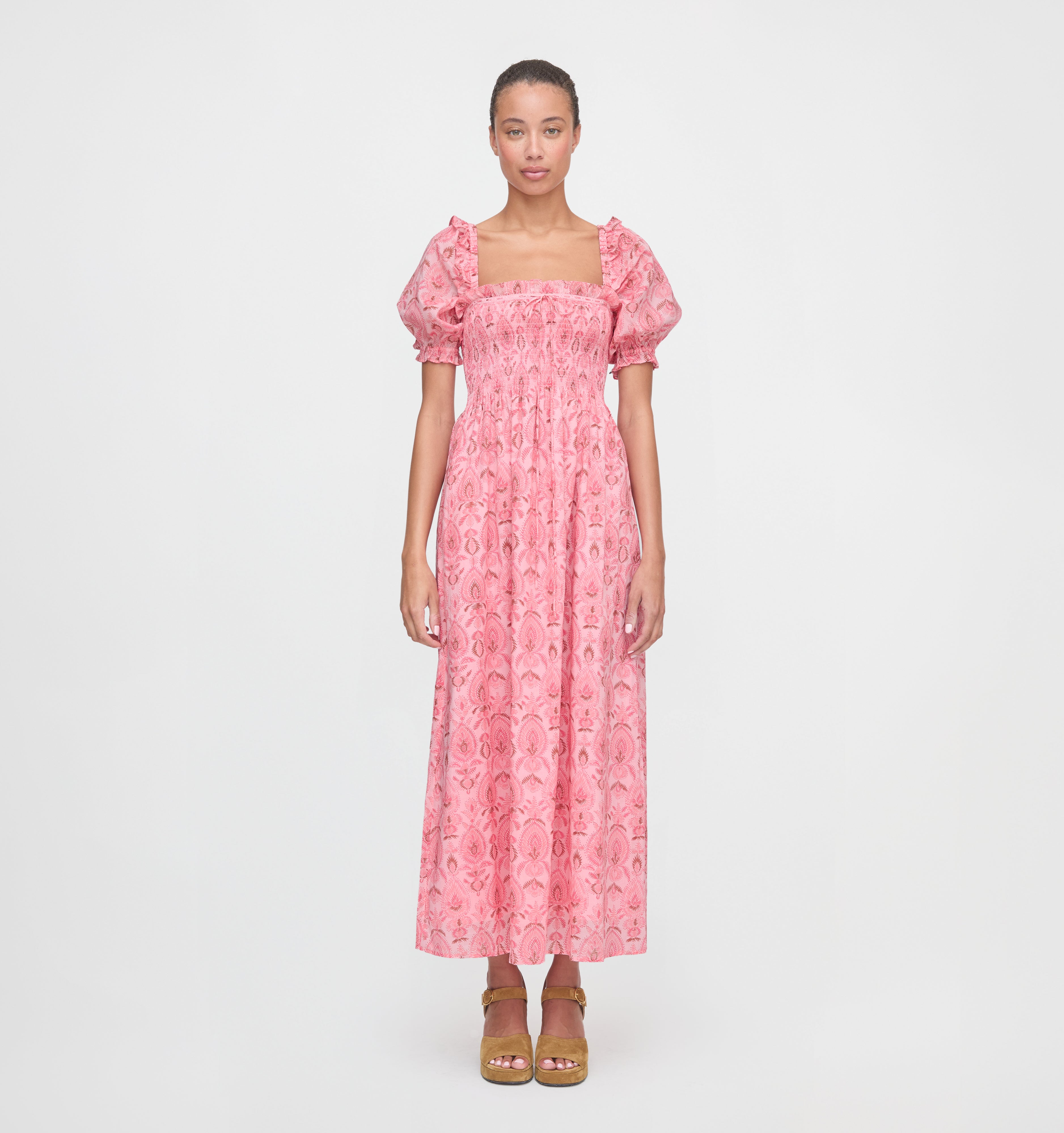 The Scarlett Midi Nap Dress - Pink Palm Ikat