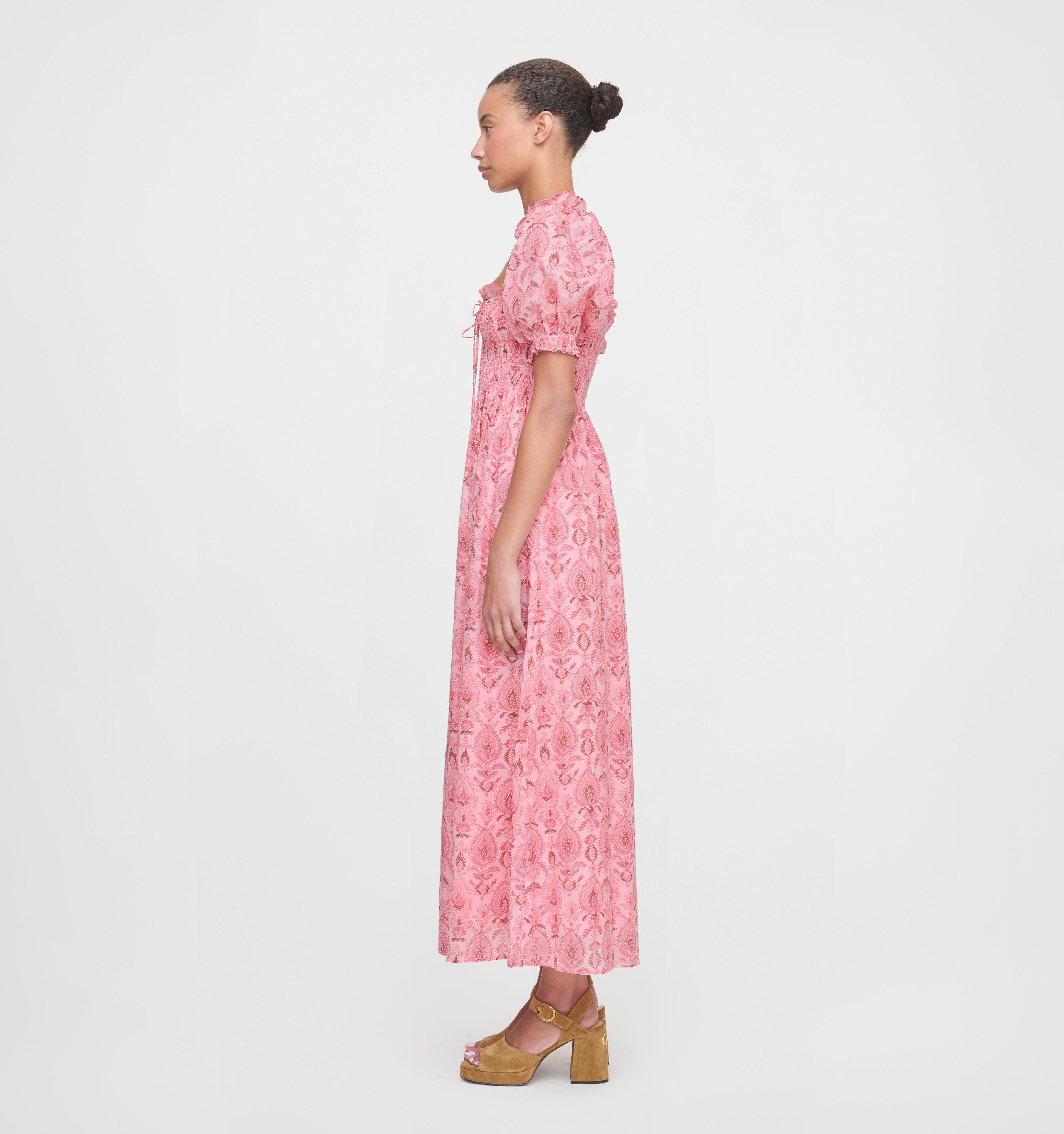 The Scarlett Midi Nap Dress - Pink Palm Ikat