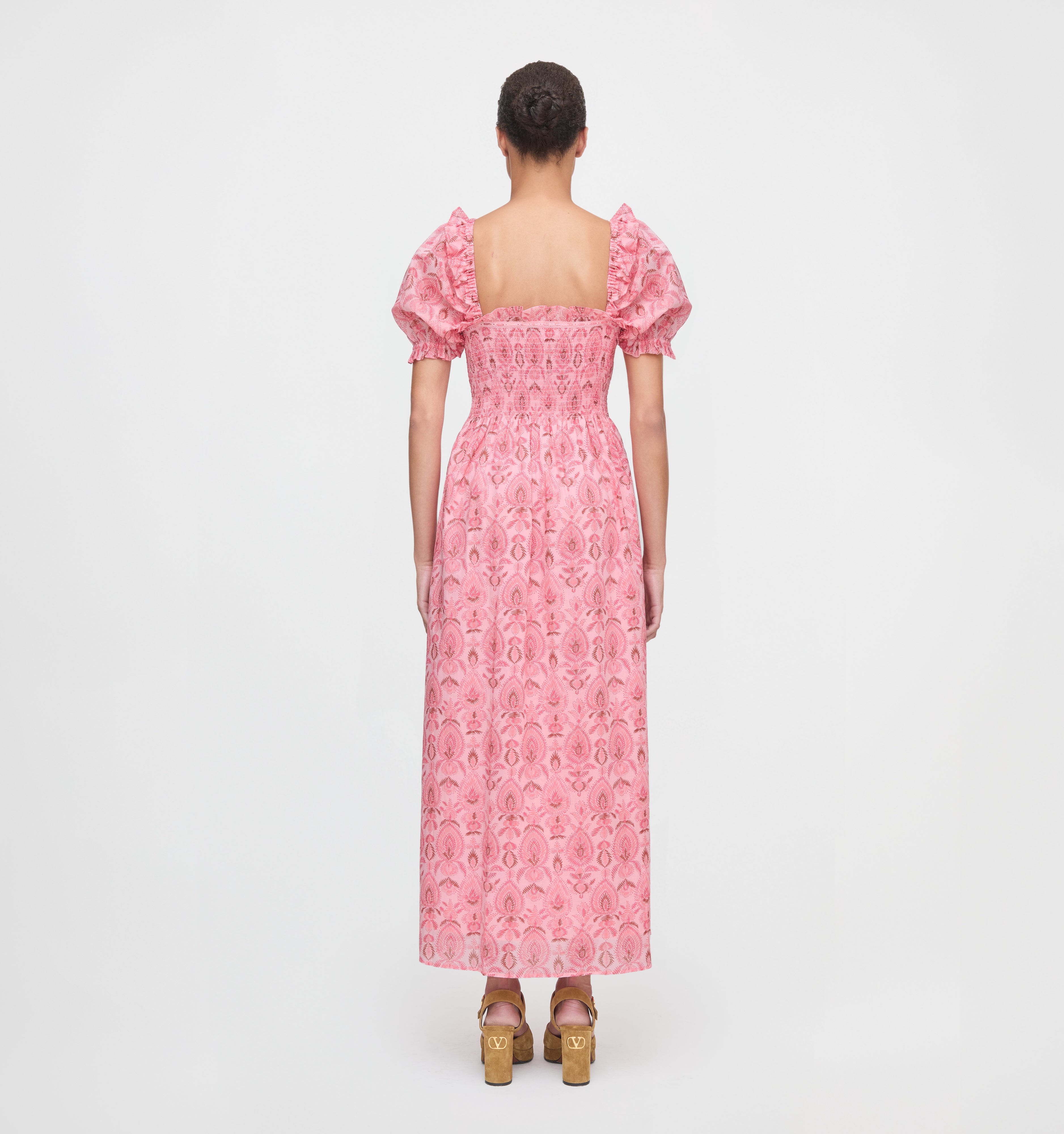 The Scarlett Midi Nap Dress - Pink Palm Ikat