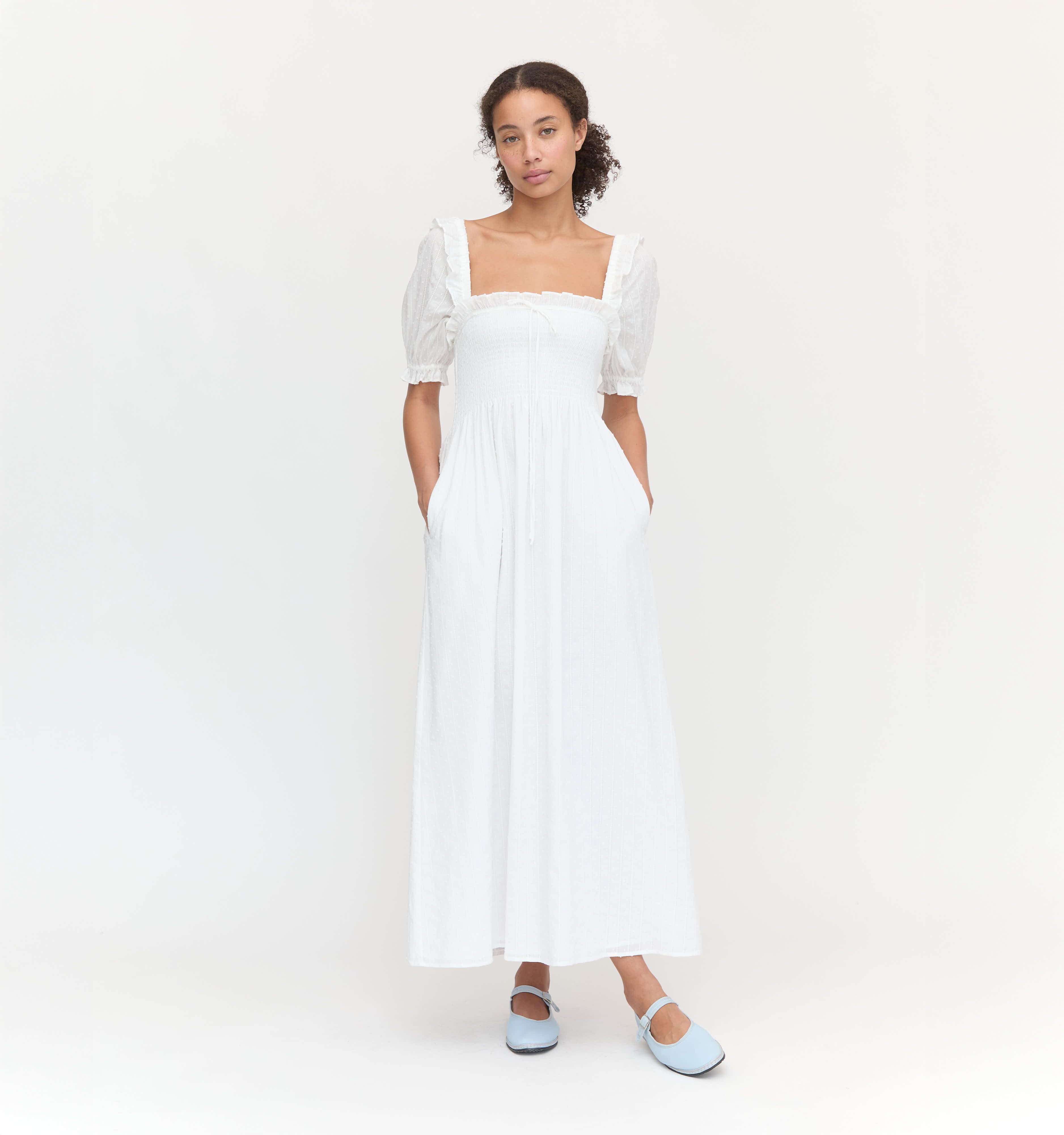The Scarlett Nap Dress - White Linear Swiss Dot