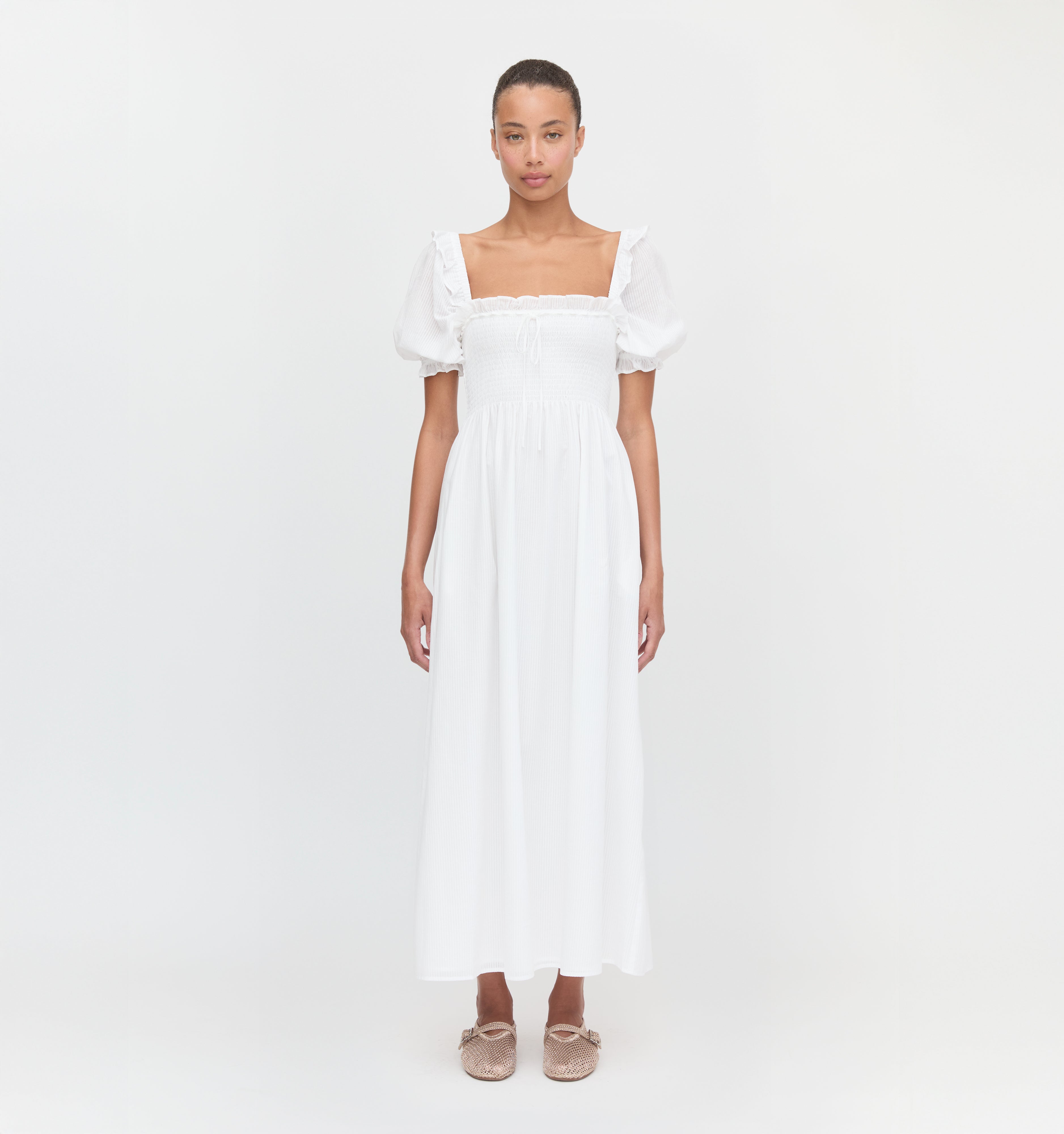 The Scarlett Nap Dress - White Shadow Stripe – Hill House Home
