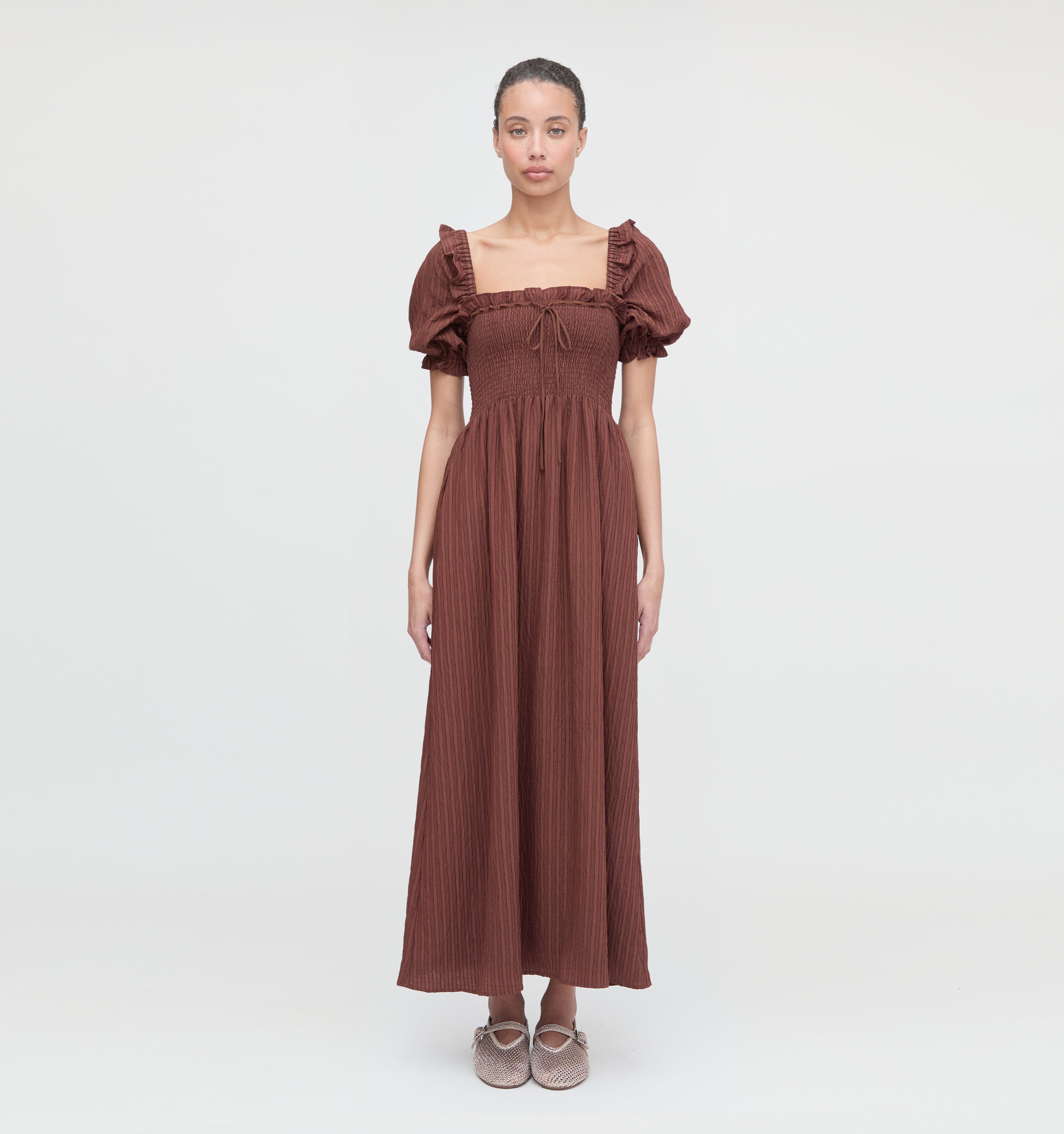 The Scarlett Nap Dress - Chocolate Tonal Seersucker