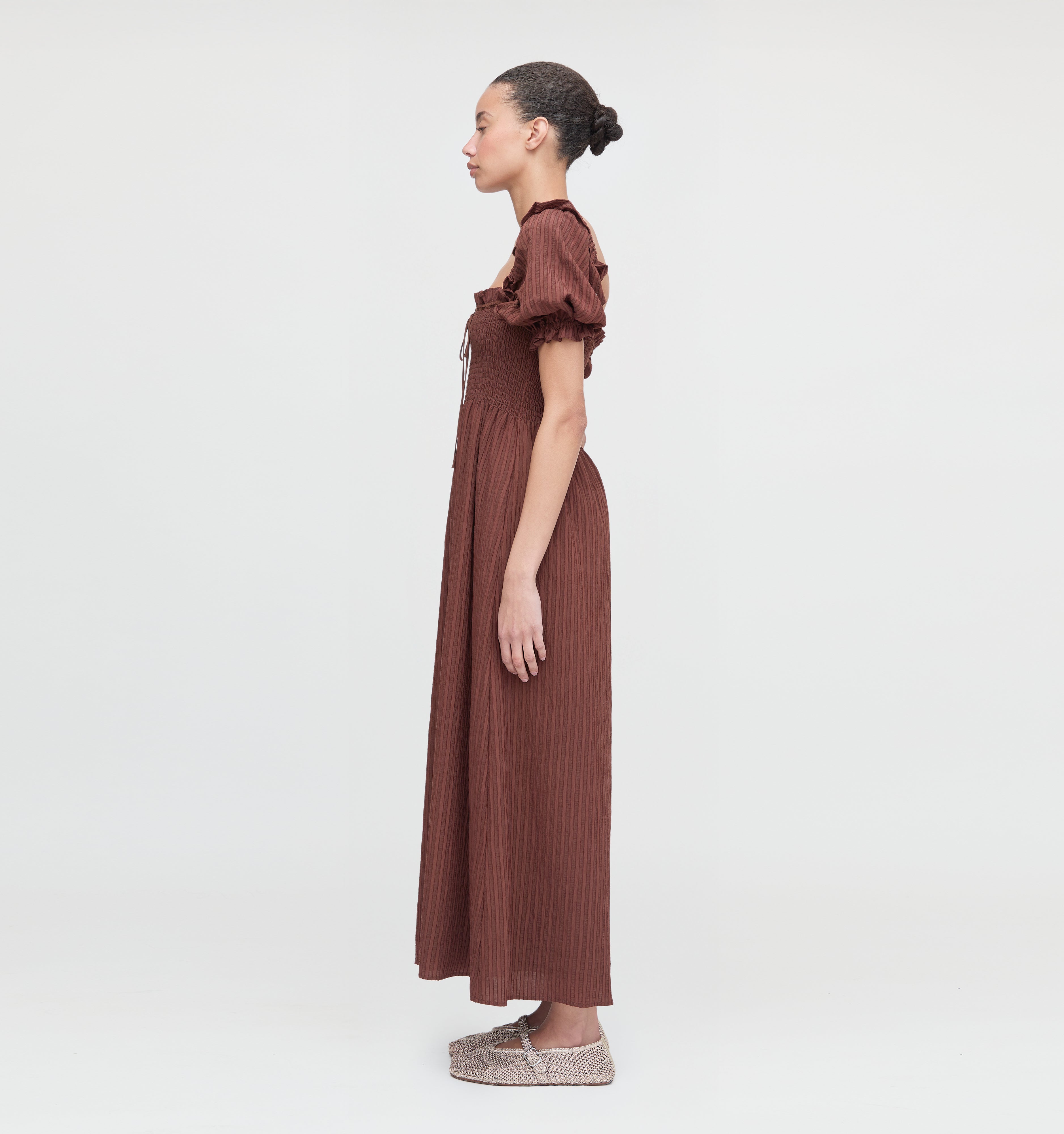 The Scarlett Nap Dress - Chocolate Tonal Seersucker