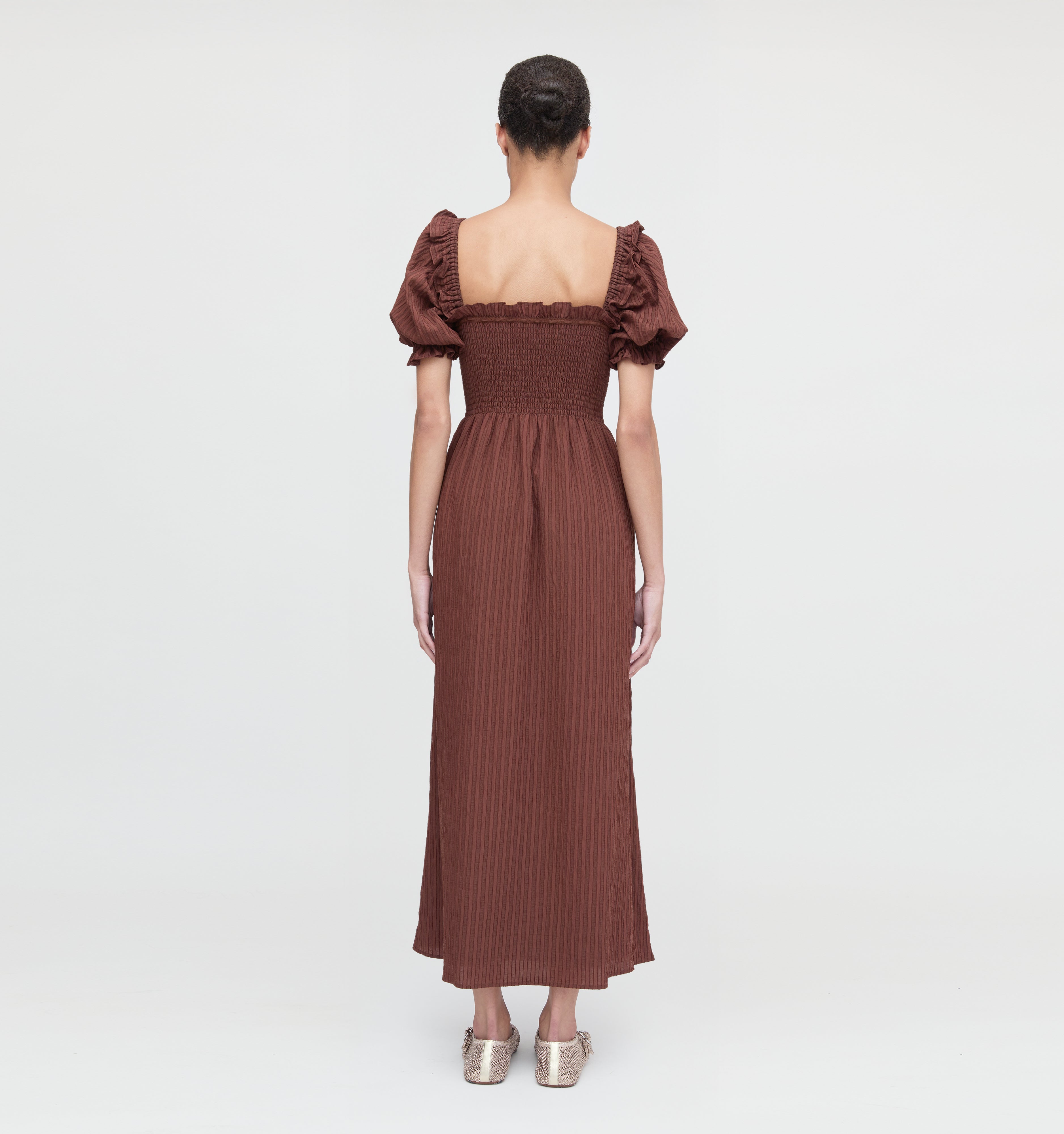 The Scarlett Nap Dress - Chocolate Tonal Seersucker