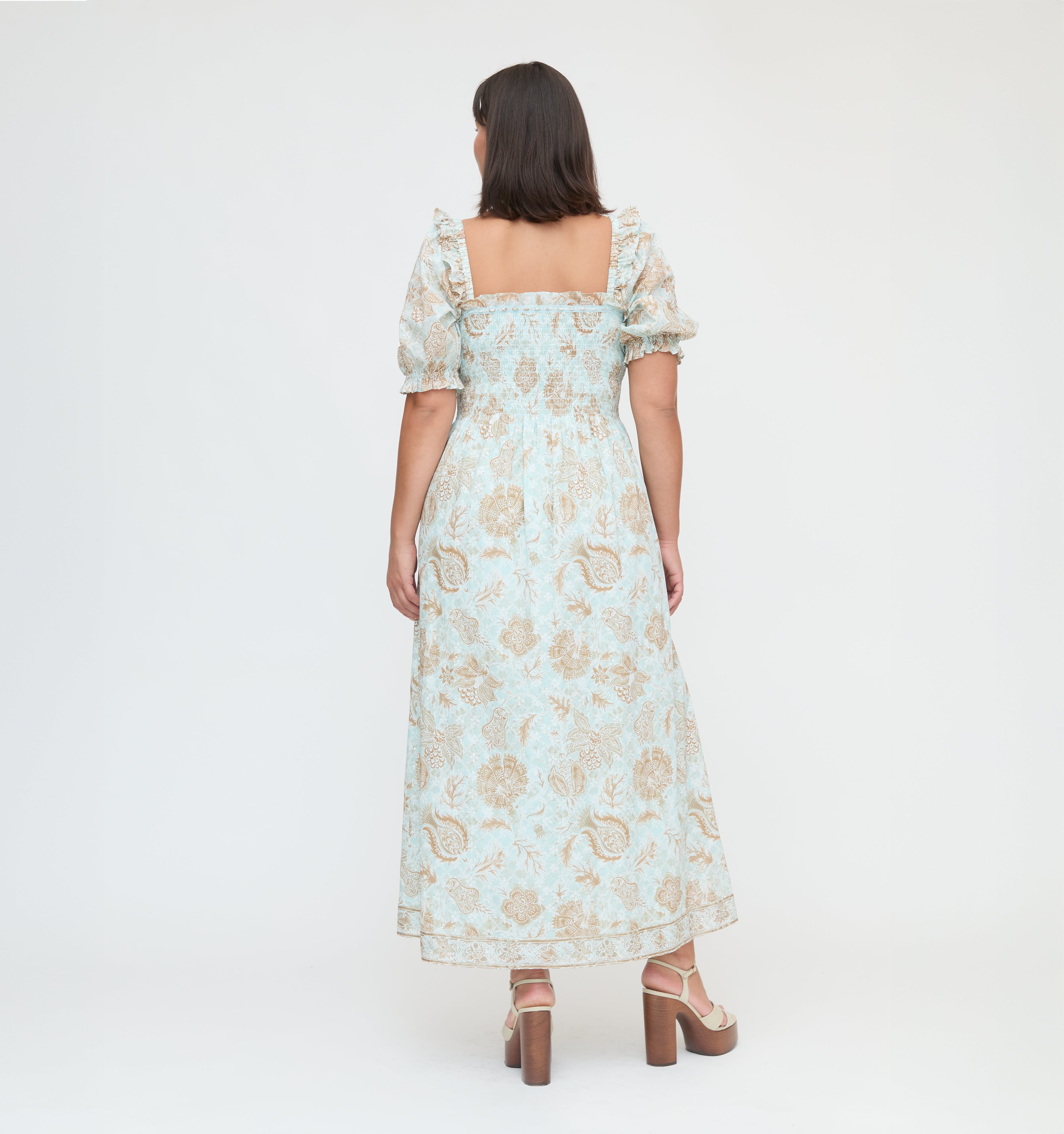 The Scarlett Nap Dress - Aqua Calico Trellis
