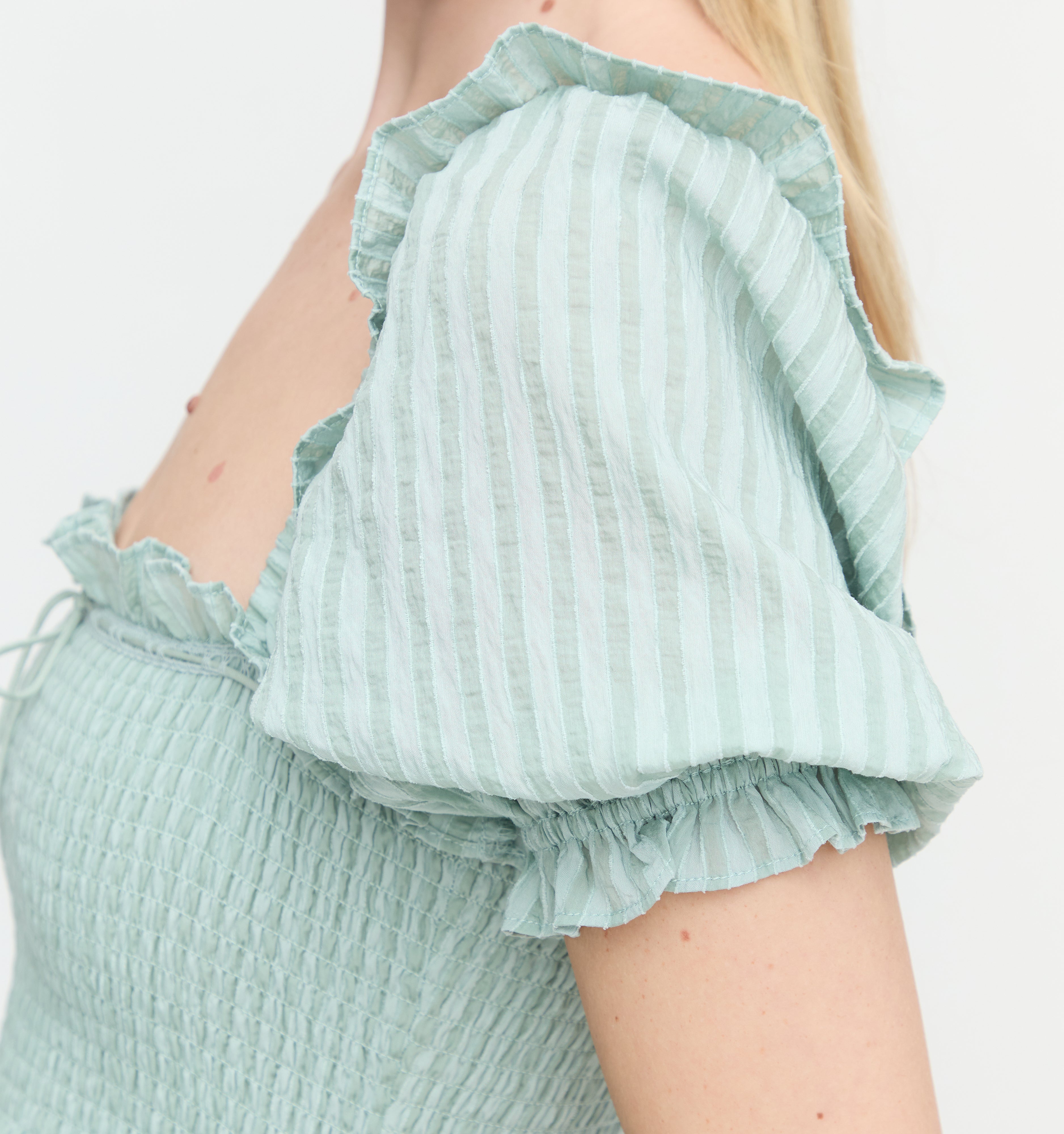 The Scarlett Nap Dress - Sage Green Tonal Seersucker